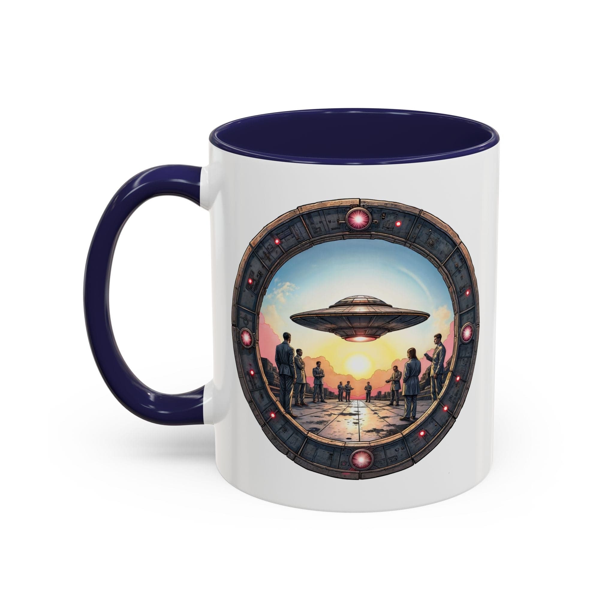 Printify Mug 11oz / Navy UFO Coffee Mug with Funny Conspiracy Theory Quotes - for Enthusiasts Who Enjoy Mysterious Area 51 Humor Unique Gift Idea QR Code Quote Video