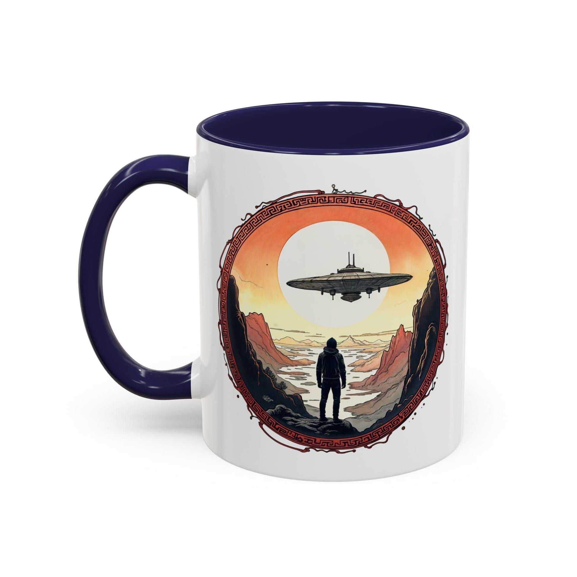 Printify Mug 11oz / Navy UFO Coffee Mug with Silly Missing Socks Quote for Skeptical Believers - Who Adore Unique Quirky Hilarious Alien Humor QR Code Quote Video