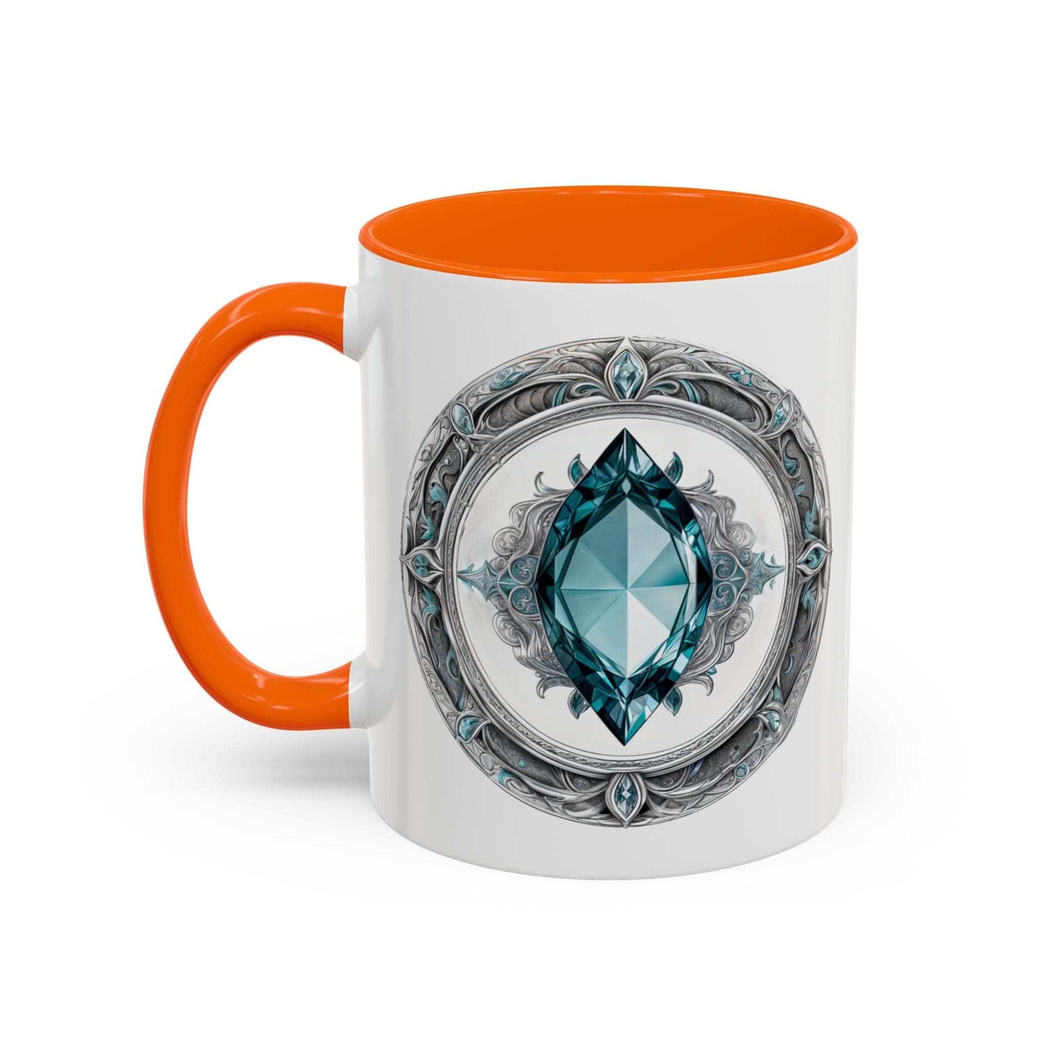 Printify Mug 11oz / Orange Aquamarine Crystal Coffee Mug with Soothing Quote and QR Code Great Gift for Ocean Lovers Gemstone and Meditation Enthusiasts