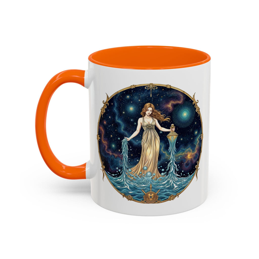 Printify Mug 11oz / Orange Aquarius Zodiac Coffee Mug with Inspirational Quote and Smart QR Code Trendy Astrology Gift Personalized Horoscope Mug for Aquarius Lovers