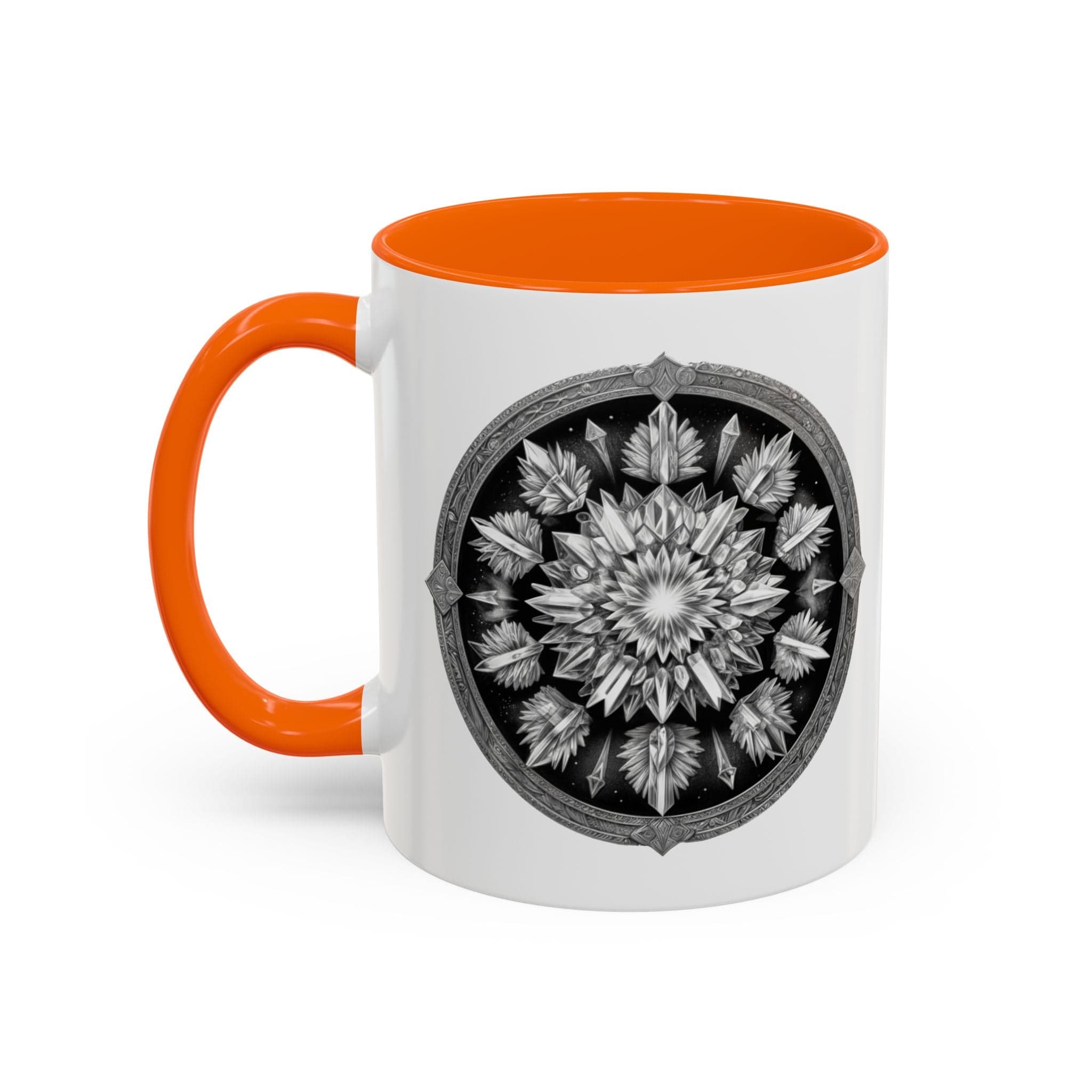Printify Mug 11oz / Orange Clear Quartz Gemstone Coffee Mug with Empowering Quote and QR Code Perfect for Crystal Manifestation and Meditation Enthusiasts