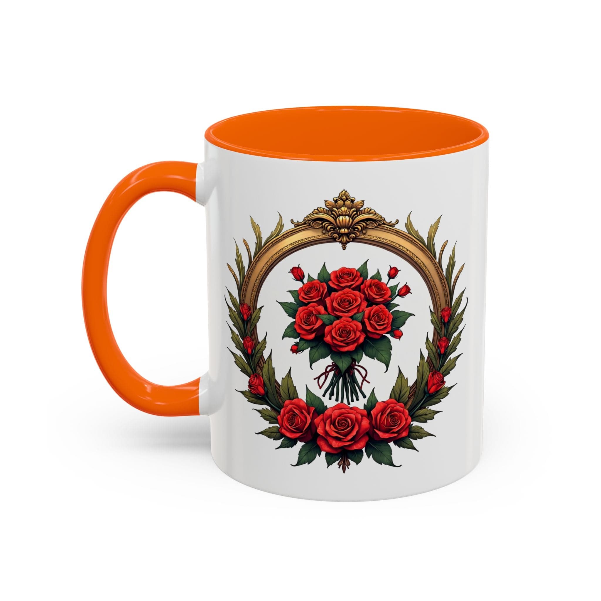 Printify Mug 11oz / Orange Floral Fantasy Mug Bright and Cheerful Gift for Loved Ones Romantic Present Celebrate Lovers Beautiful Moments QR Quote Video Keepsake