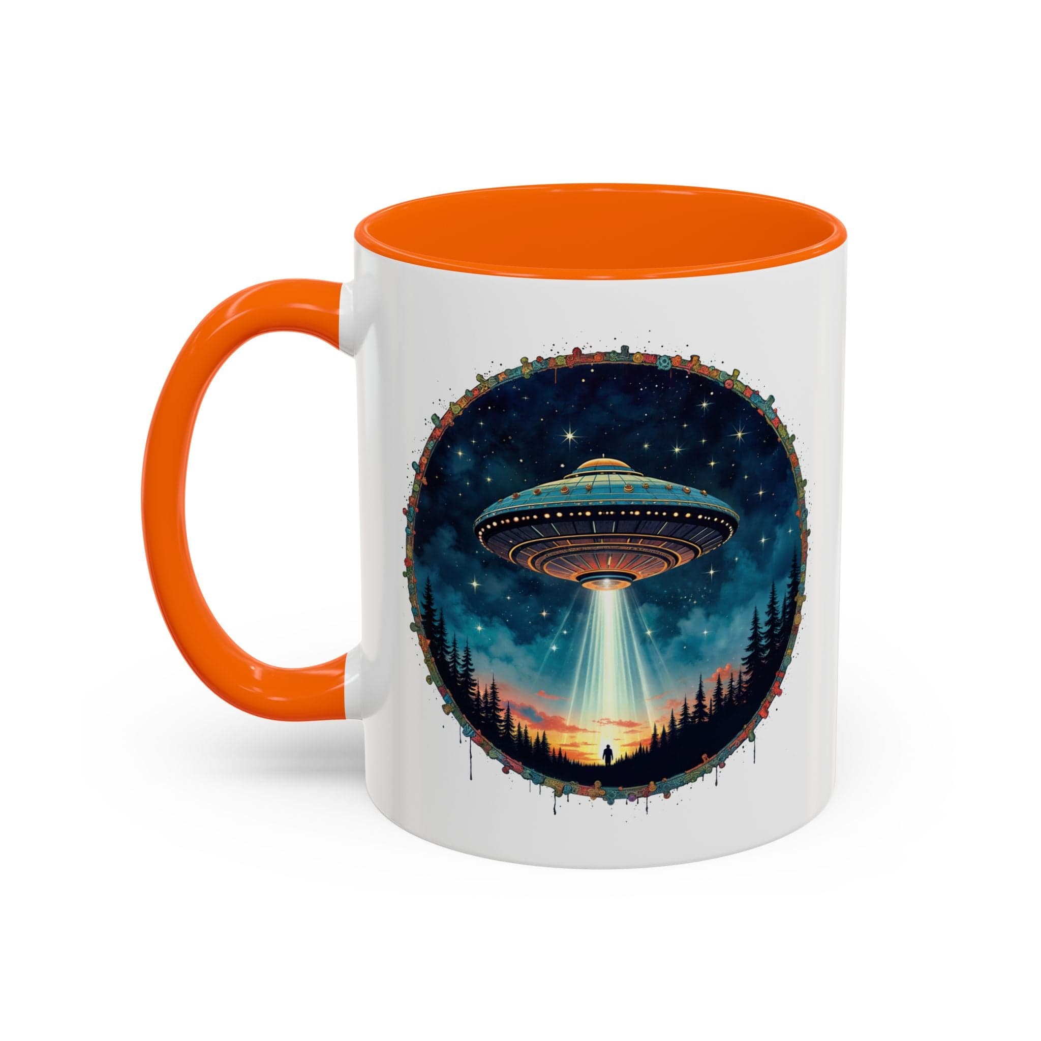 Printify Mug 11oz / Orange Mug - Aliens Are Here - UFO & Cosmic QR Code Quote Video