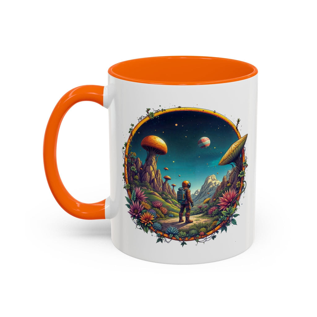 Printify Mug 11oz / Orange Mug - Cosmic Explorer - UFO & Cosmic QR Code Quote Video