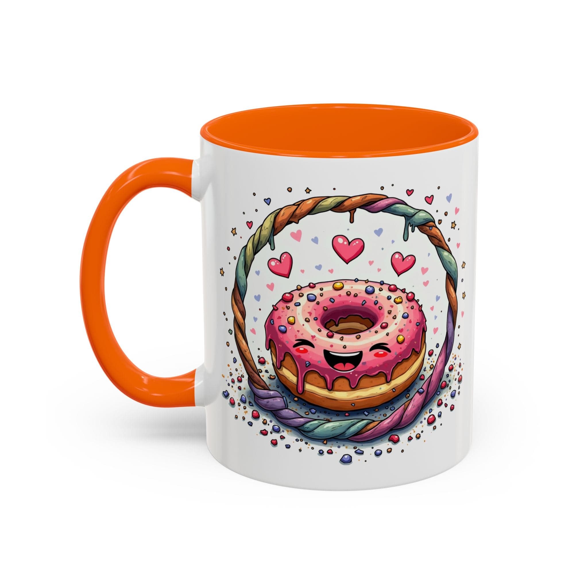 Printify Mug 11oz / Orange Mug - Donut Worry - Love & Fun Mug with QR Code Quote Video