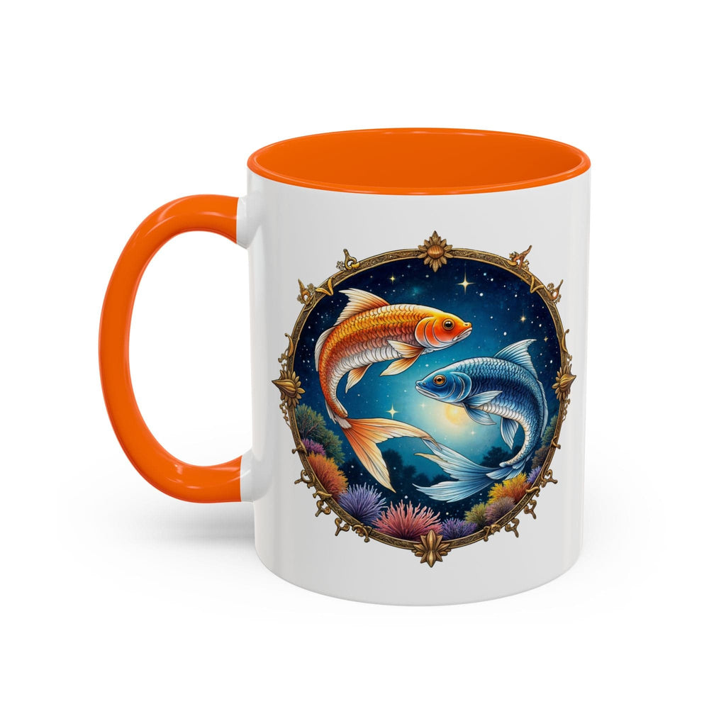 Printify Mug 11oz / Orange Pisces Zodiac Coffee Mug with Inspirational Quote and Smart QR Code Dreamy Astrology Gift Custom Horoscope Mug for Pisces Fans
