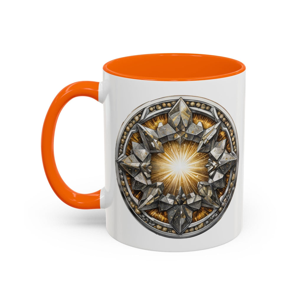 Printify Mug 11oz / Orange Pyrite Gemstone Coffee Mug with Uplifting Quote and QR Code Perfect for Achievers and Positive Vibes Enthusiasts Crystal Lovers