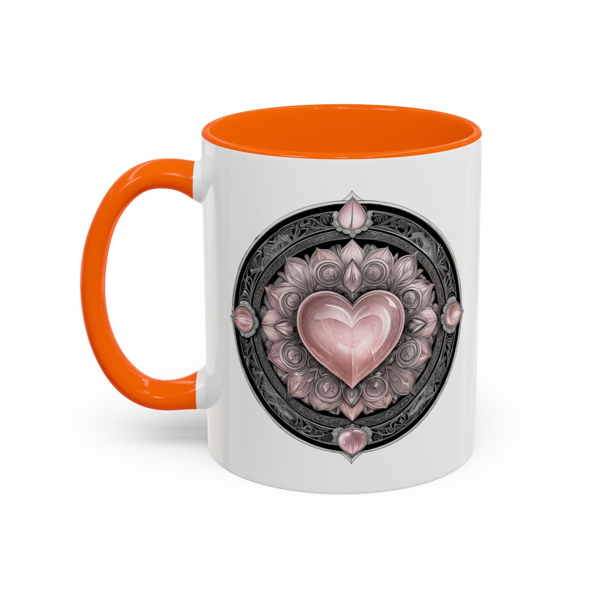 Printify Mug 11oz / Orange Rose Quartz Love Crystal Coffee Mug with Heartwarming Quote and QR Code Beautiful Gemstone Gift for Valentines Day or Mothers Day