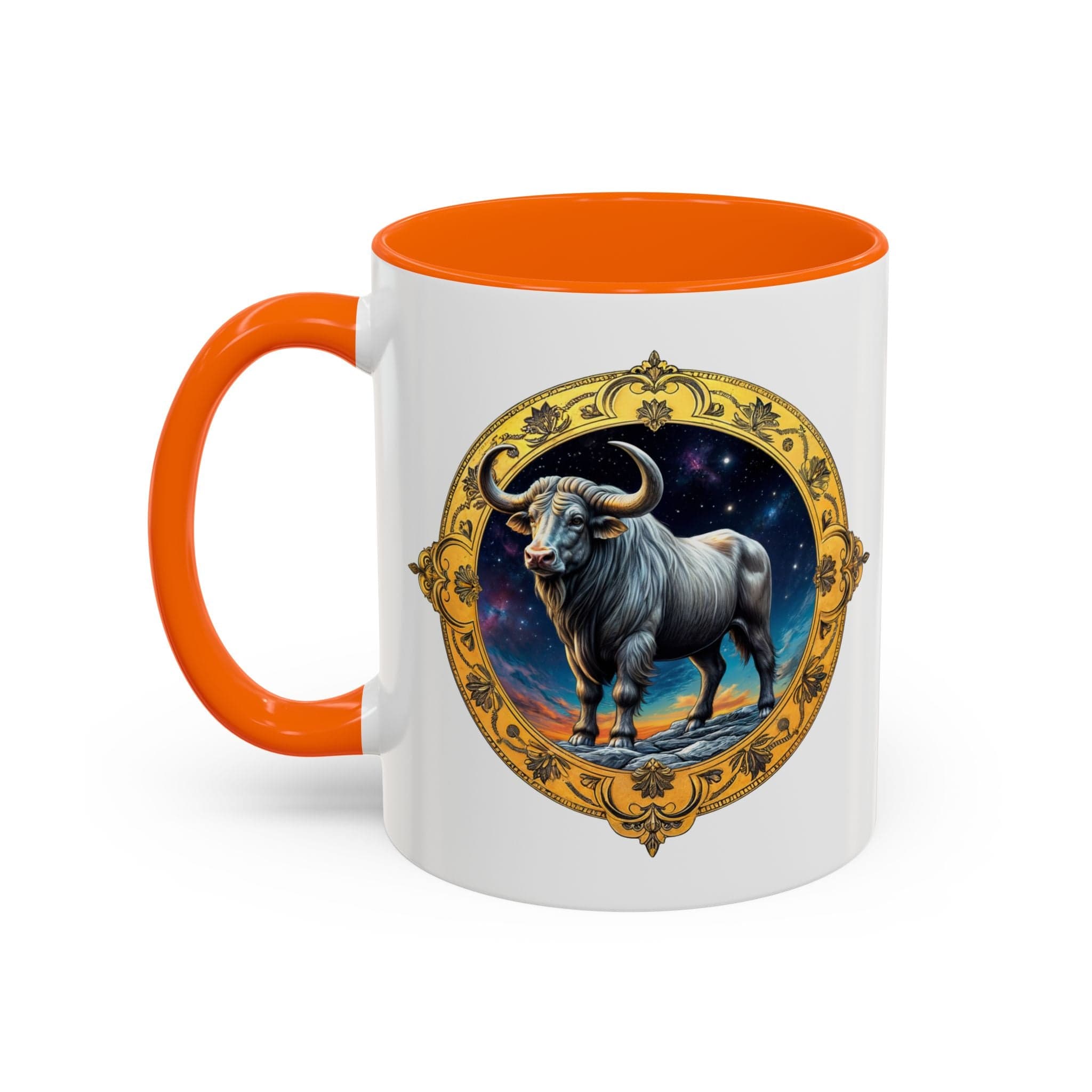 Printify Mug 11oz / Orange Taurus Zodiac Coffee Mug with Inspirational Quote and Smart QR Code Charming Astrology Gift Custom Horoscope Mug for Taurus Fans