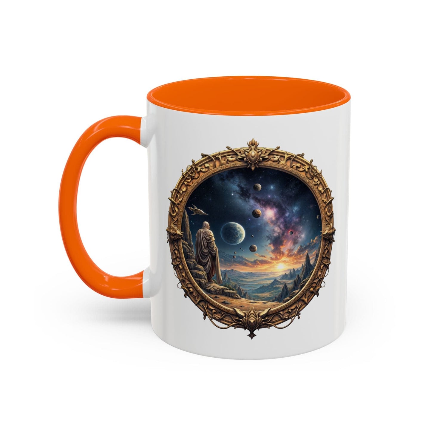 Printify Mug 11oz / Orange UFO Coffee Mug with Earth Pizza Quote for Space Enthusiasts - Who Love Unique Gift Funny Intergalactic Space Humor QR Code Quote Video