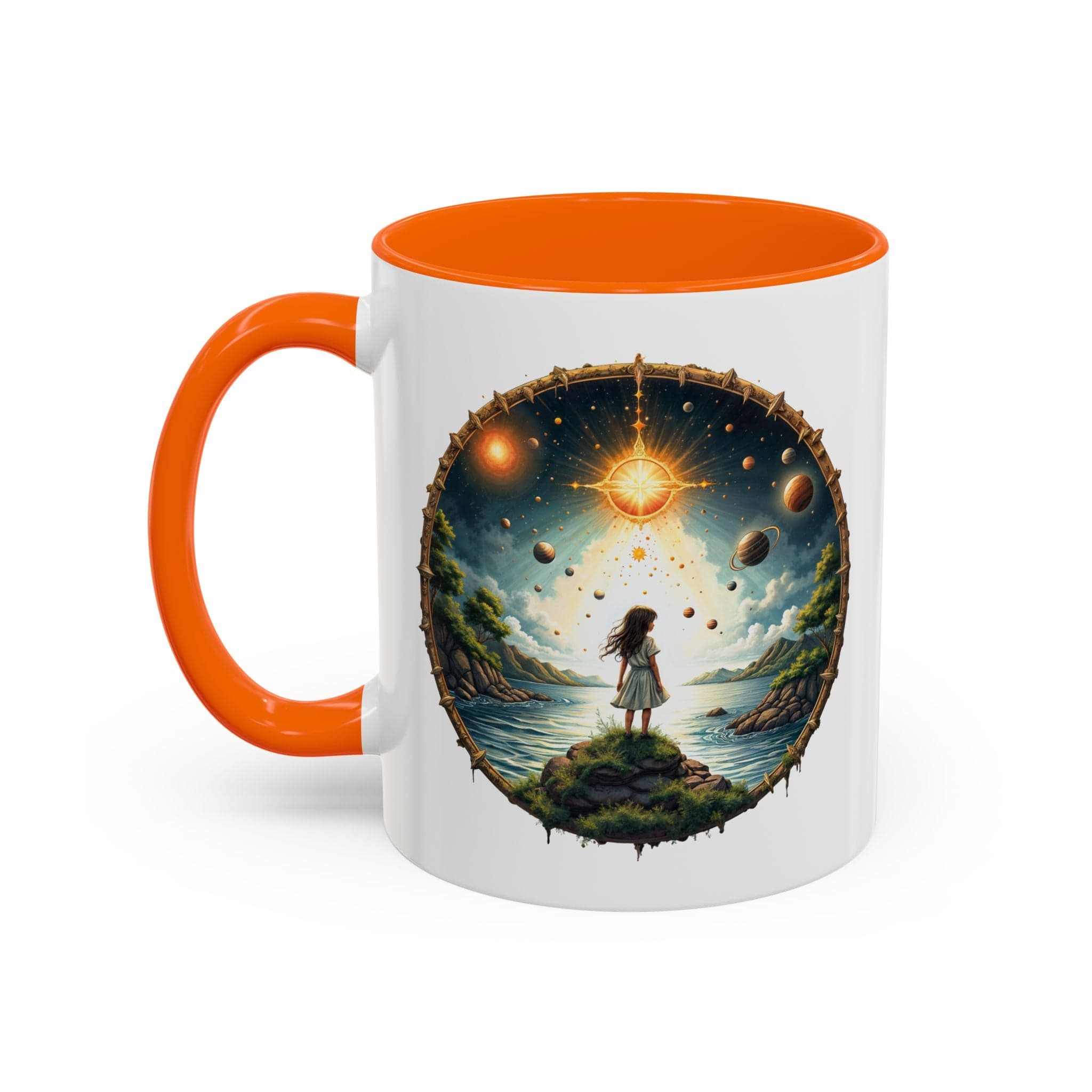 Printify Mug 11oz / Orange UFO Coffee Mug with Exploring the Final Frontier Quote - Space Enthusiasts Who Enjoy Unique Gifts Hilarious Space Puns QR Code Quote Video