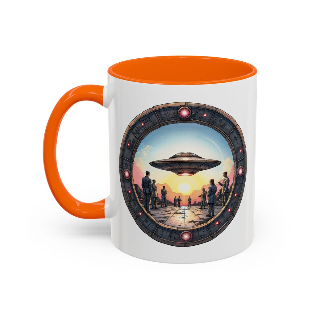 Printify Mug 11oz / Orange UFO Coffee Mug with Funny Conspiracy Theory Quotes - for Enthusiasts Who Enjoy Mysterious Area 51 Humor Unique Gift Idea QR Code Quote Video