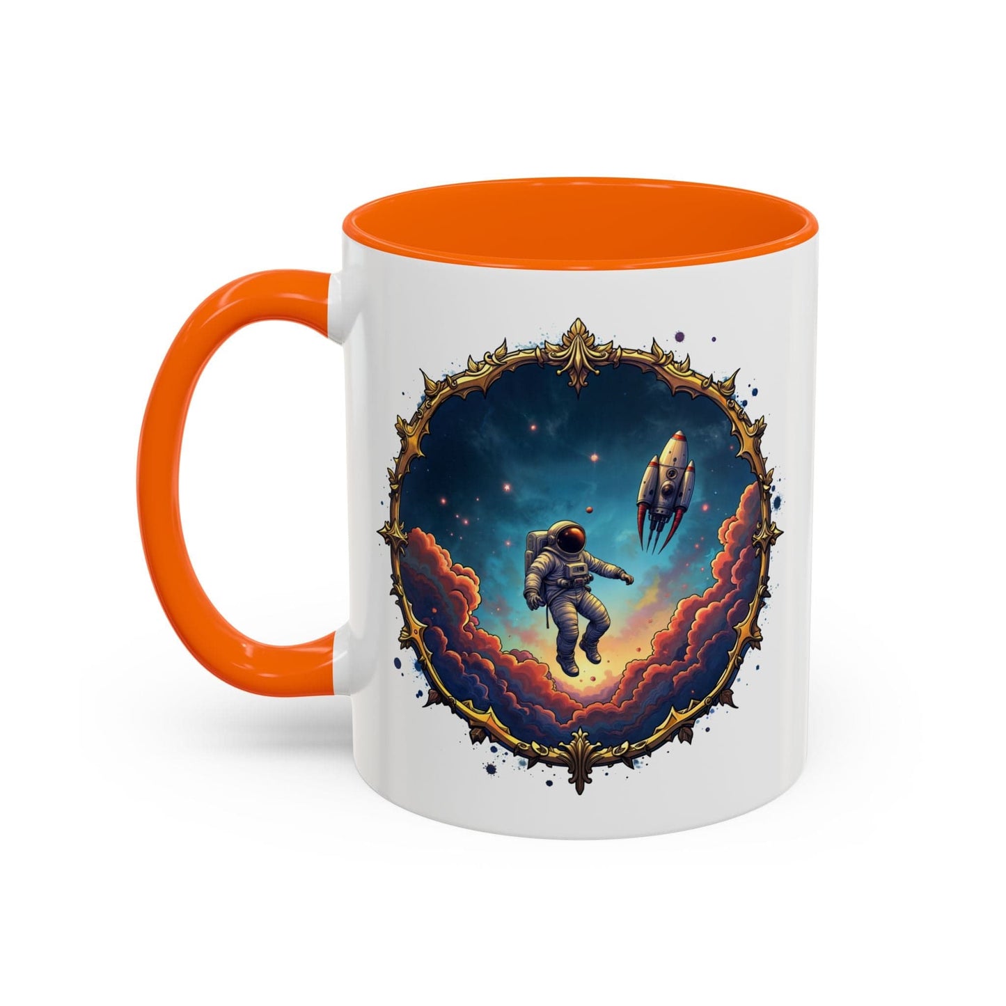 Printify Mug 11oz / Orange UFO Coffee Mug with Happy Hour Quotes for Intergalactic Travelers - Who Love Quirky Gift Funny Space-Themed Puns for All QR Code Quote Video