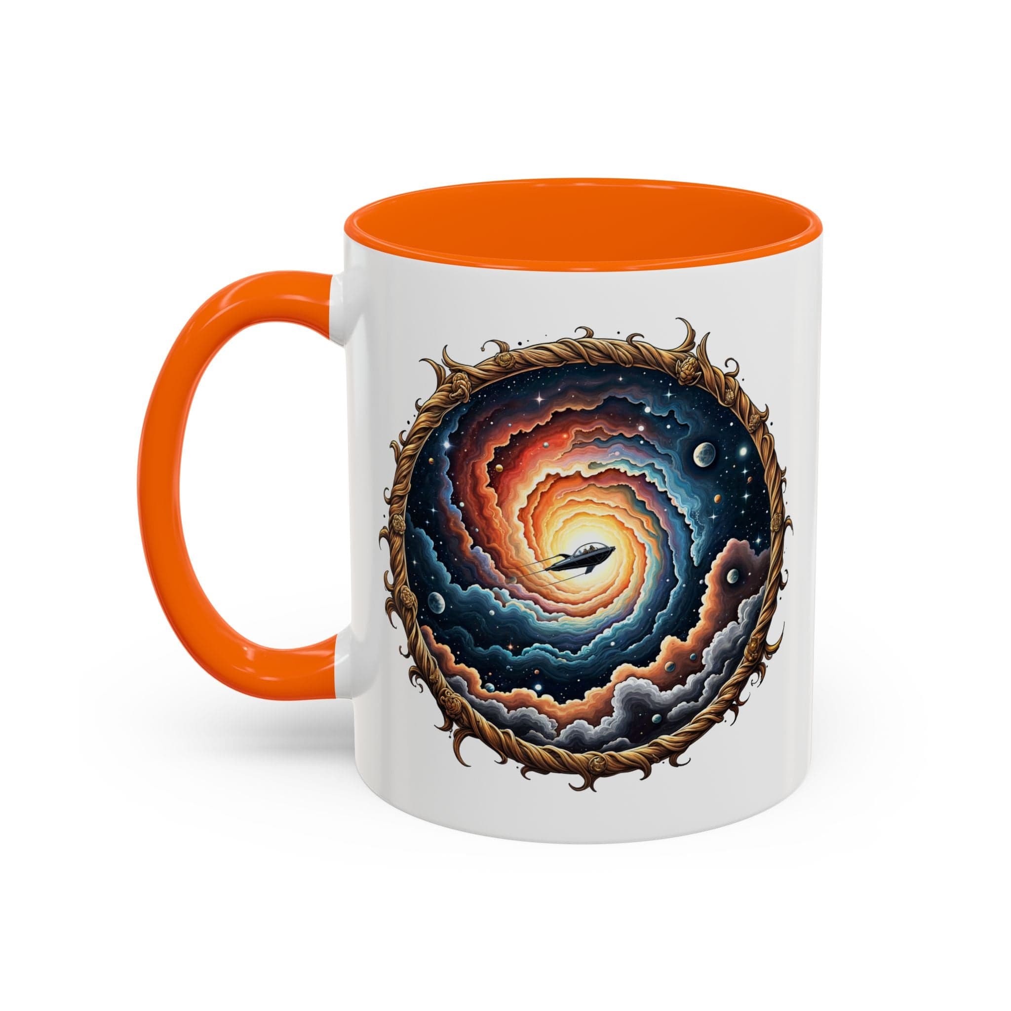 Printify Mug 11oz / Orange UFO Coffee Mug with Humorous Alien Quote - for Skeptical Science Lover Who Enjoy Unique Quirky Gift Hilarious Space Joke QR Code Quote Video