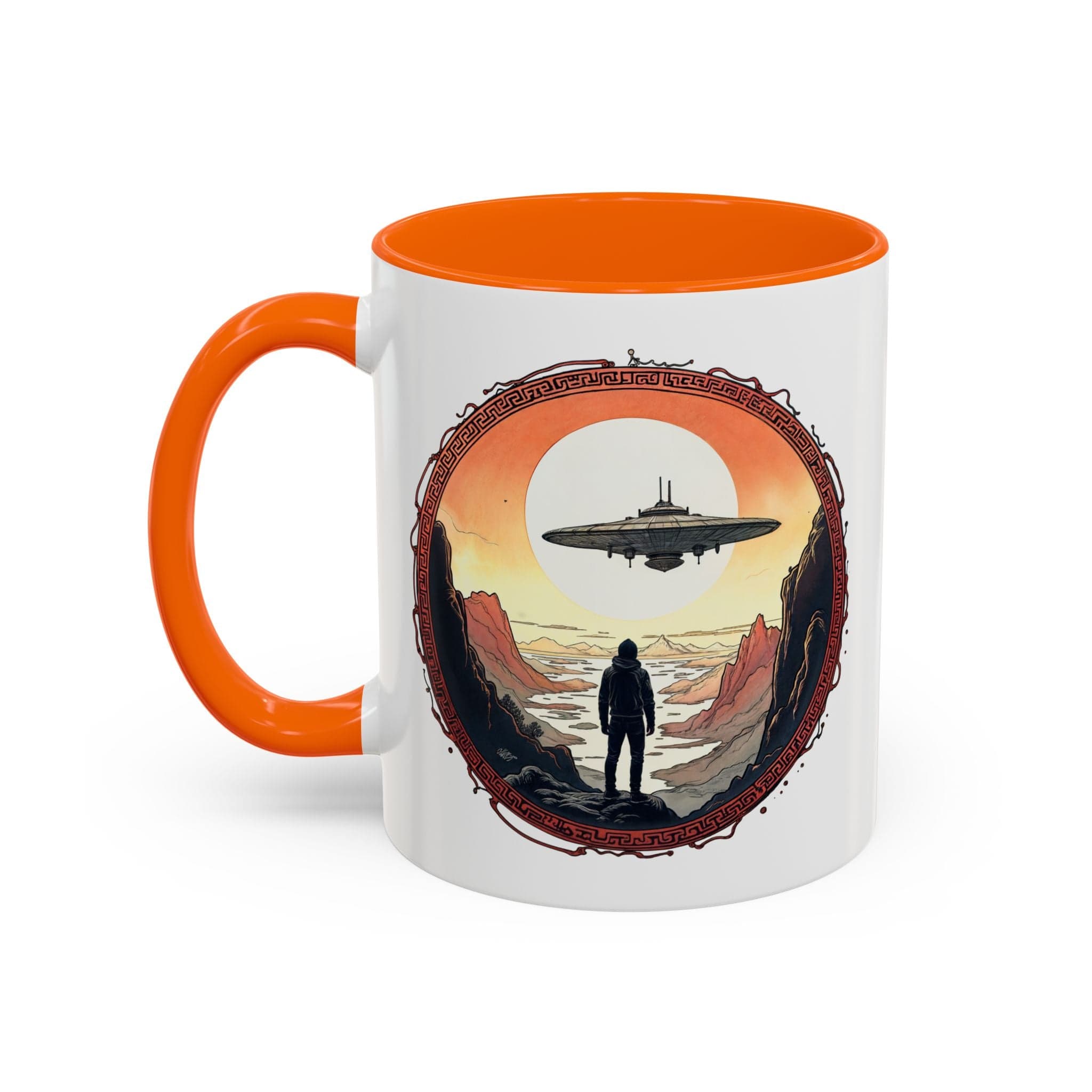 Printify Mug 11oz / Orange UFO Coffee Mug with Silly Missing Socks Quote for Skeptical Believers - Who Adore Unique Quirky Hilarious Alien Humor QR Code Quote Video