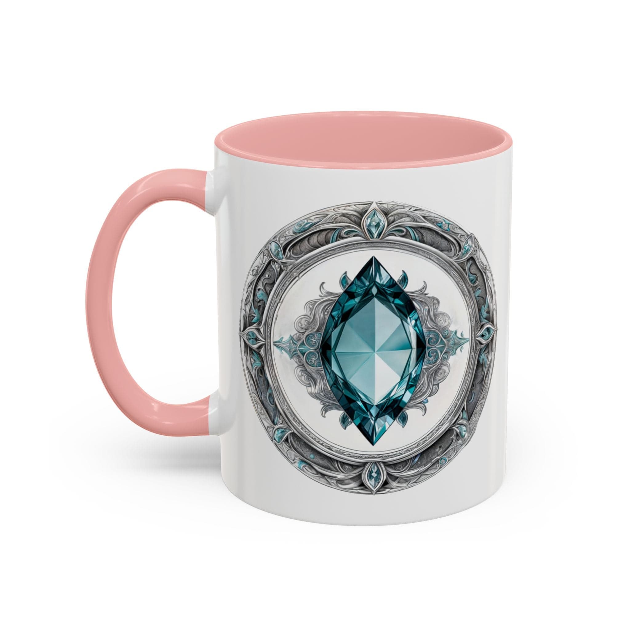 Printify Mug 11oz / Pink Aquamarine Crystal Coffee Mug with Soothing Quote and QR Code Great Gift for Ocean Lovers Gemstone and Meditation Enthusiasts