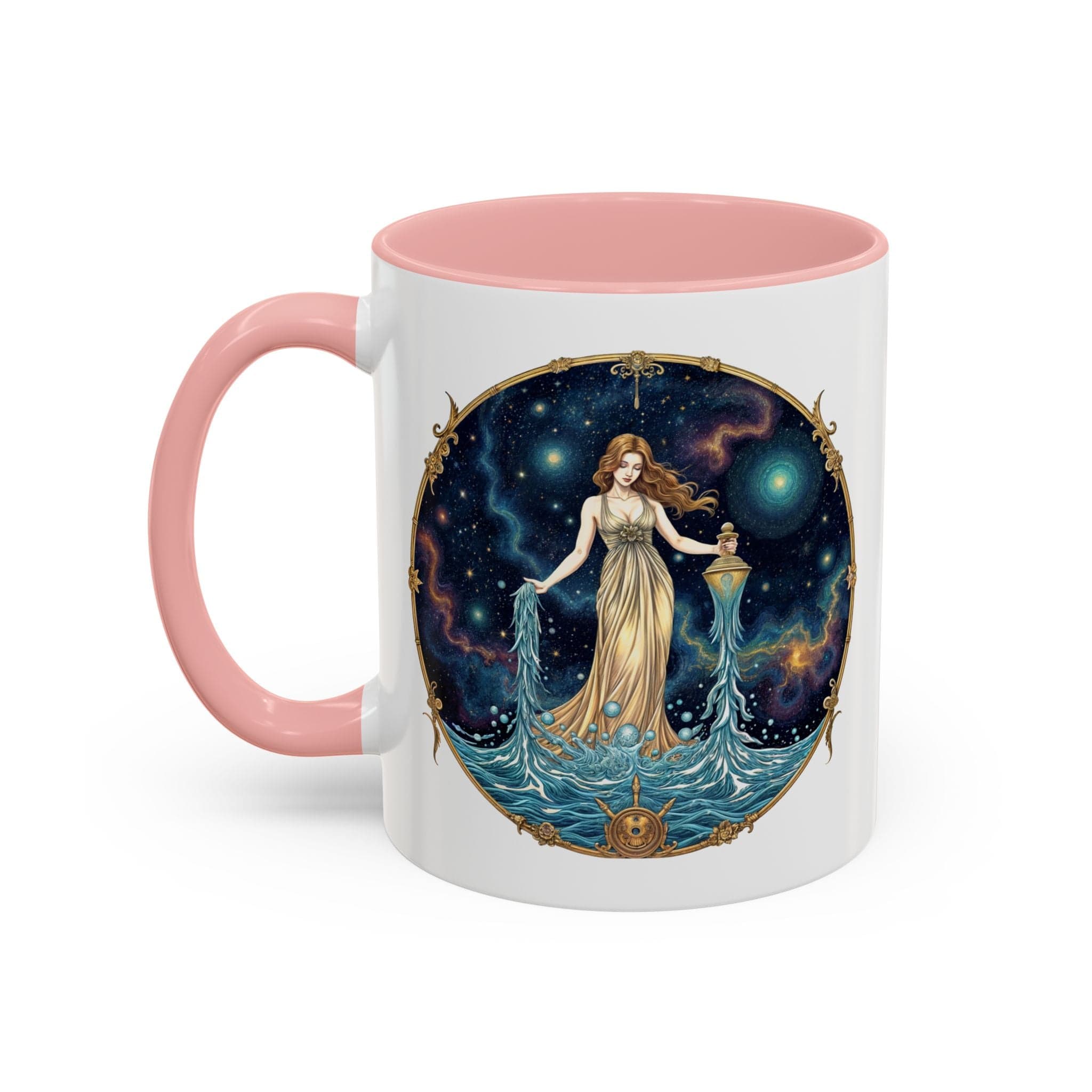 Printify Mug 11oz / Pink Aquarius Zodiac Coffee Mug with Inspirational Quote and Smart QR Code Trendy Astrology Gift Personalized Horoscope Mug for Aquarius Lovers