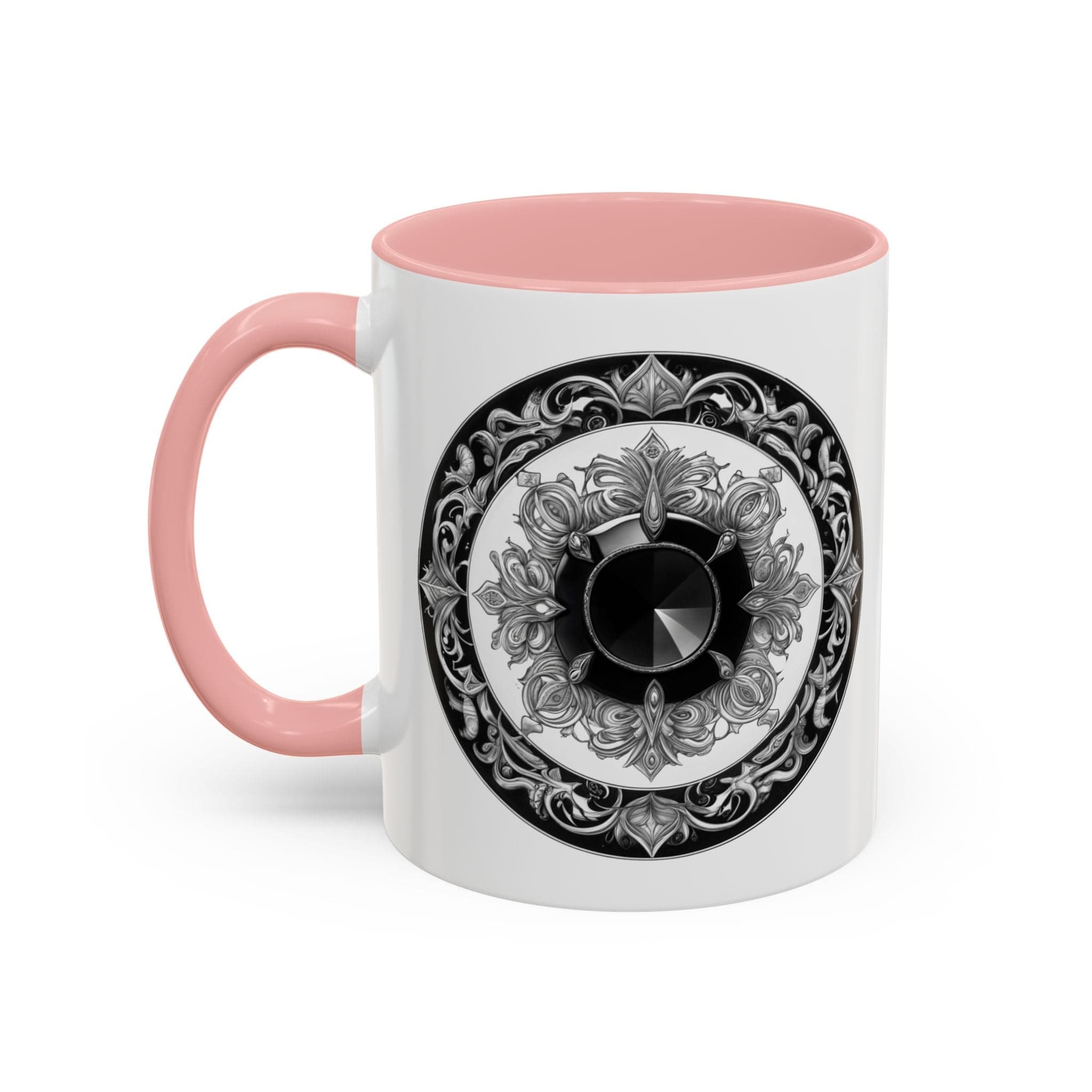 Printify Mug 11oz / Pink Black Tourmaline Gemstone Coffee Mug with Grounding Quote and QR Code Perfect Crystal Shield for Home and Office Unique Drinkware