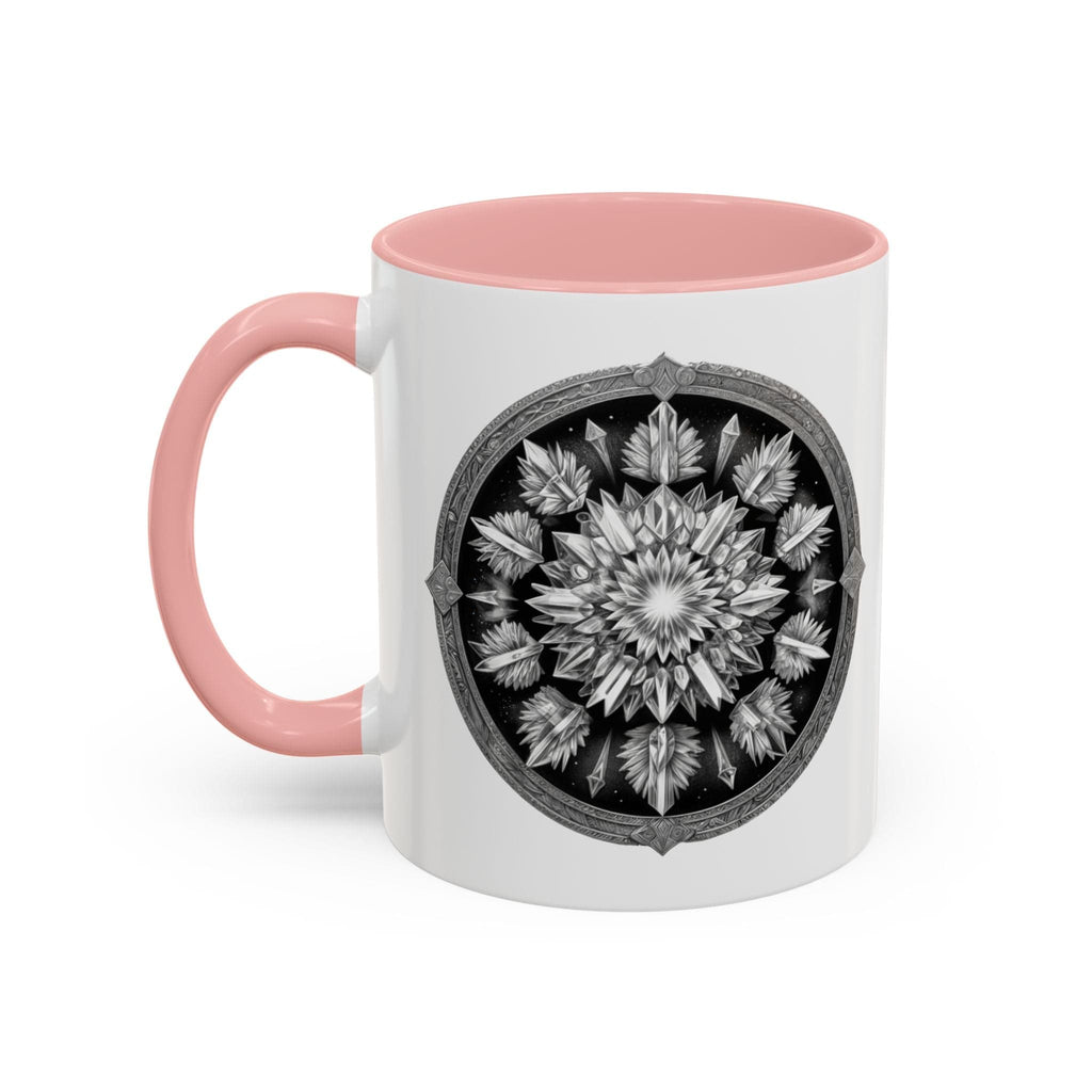 Printify Mug 11oz / Pink Clear Quartz Gemstone Coffee Mug with Empowering Quote and QR Code Perfect for Crystal Manifestation and Meditation Enthusiasts