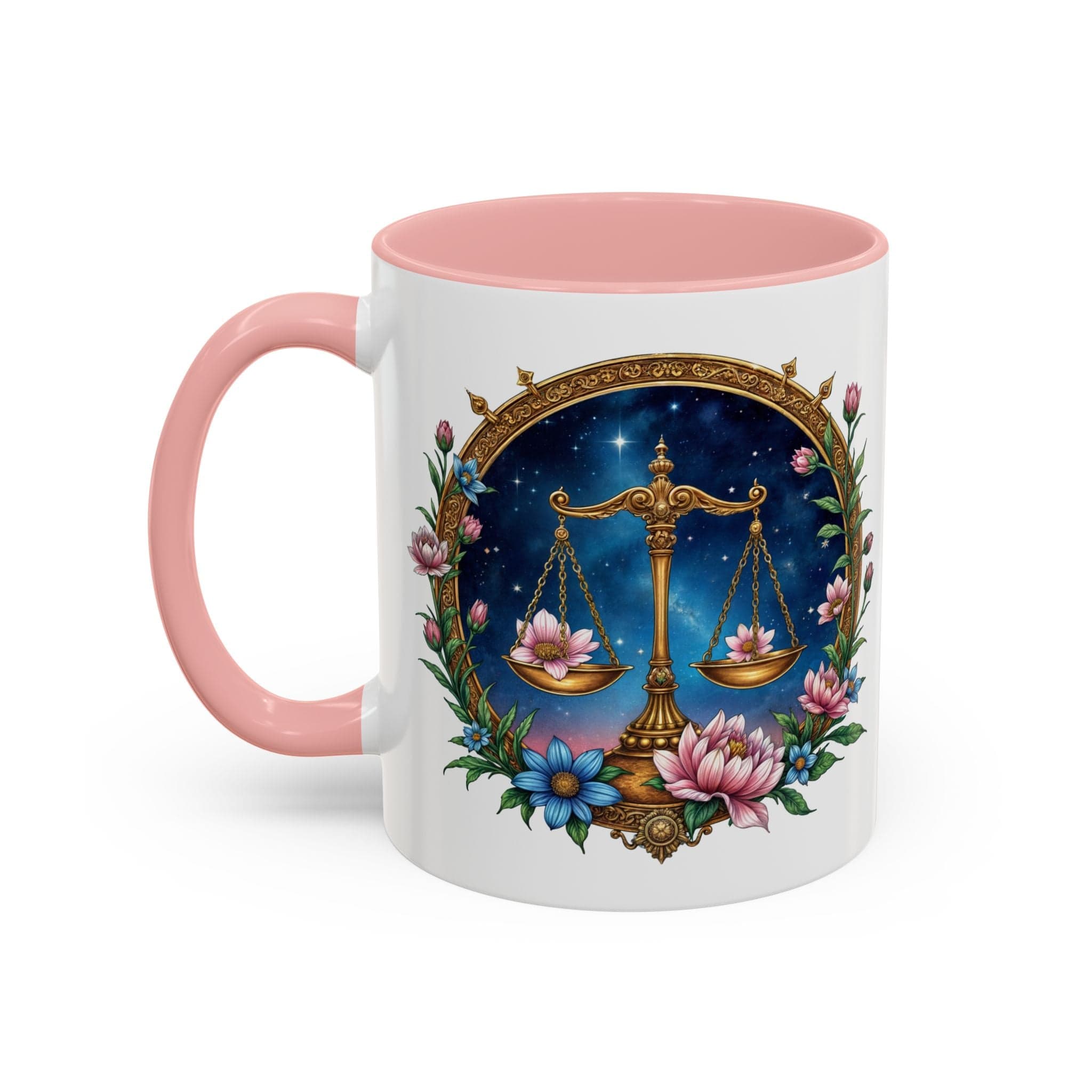 Printify Mug 11oz / Pink Libra Zodiac Coffee Mug with Inspirational Quote and Smart QR Code Balanced Astrology Gift Custom Horoscope Lovers Mug for Libra Fans