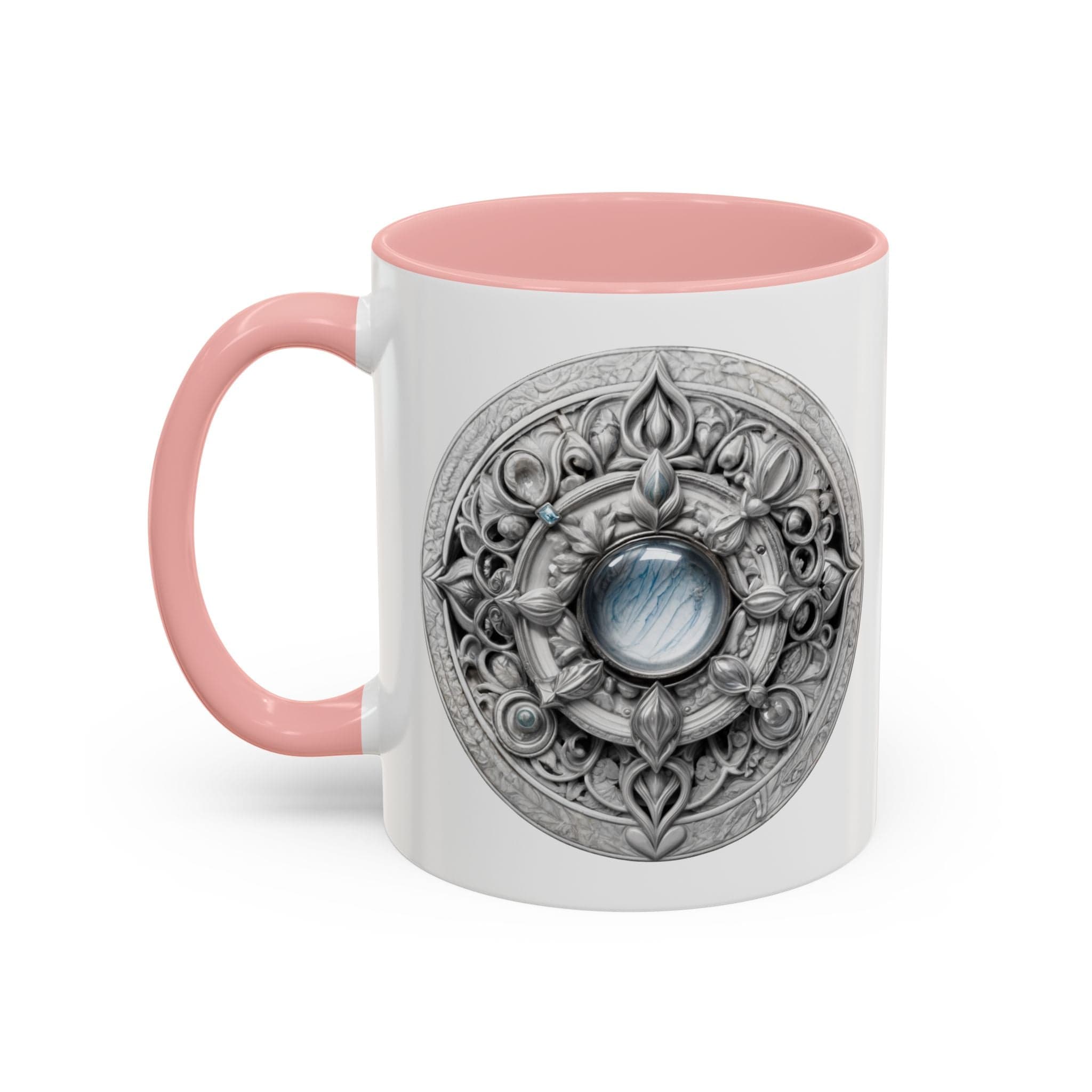 Printify Mug 11oz / Pink Moonstone Gemstone Coffee Mug with Empowering Quote and QR Code Perfect for Mystics and Creative Spirits Beautiful Crystal Lovers