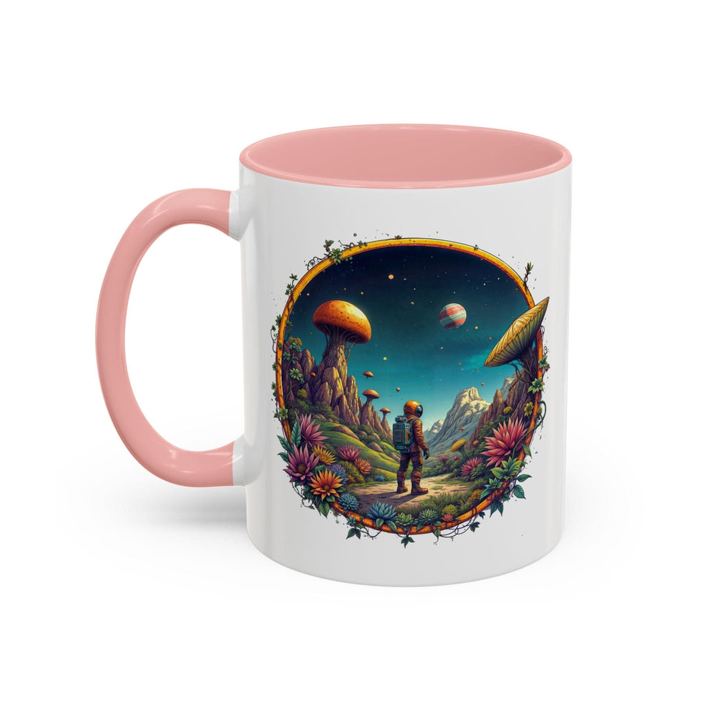 Printify Mug 11oz / Pink Mug - Cosmic Explorer - UFO & Cosmic QR Code Quote Video