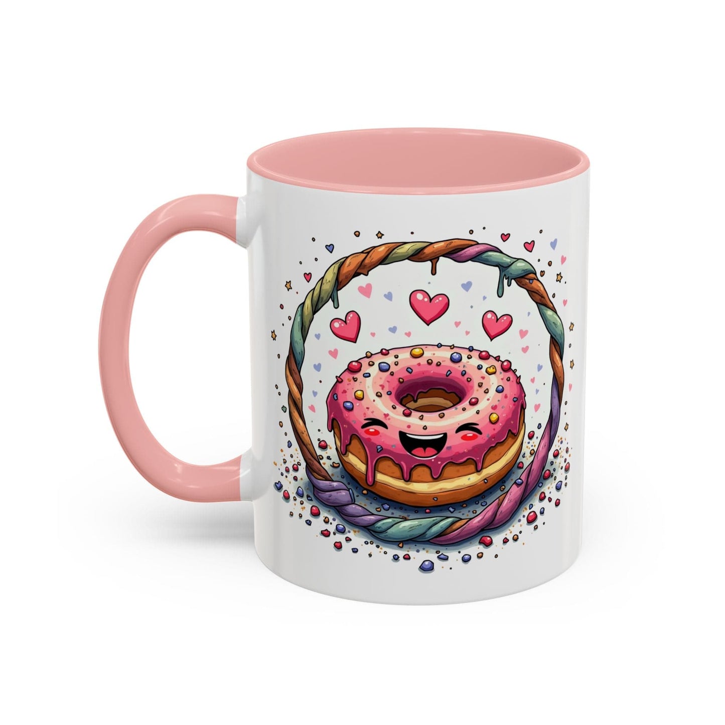 Printify Mug 11oz / Pink Mug - Donut Worry - Love & Fun Mug with QR Code Quote Video