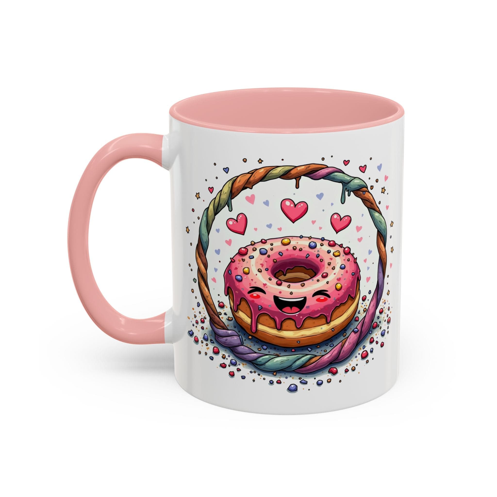 Printify Mug 11oz / Pink Mug - Donut Worry - Love & Fun Mug with QR Code Quote Video