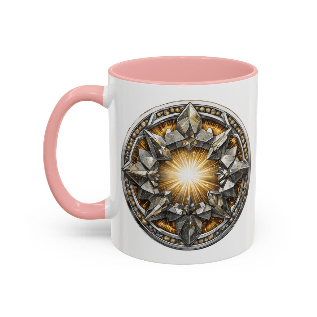 Printify Mug 11oz / Pink Pyrite Gemstone Coffee Mug with Uplifting Quote and QR Code Perfect for Achievers and Positive Vibes Enthusiasts Crystal Lovers