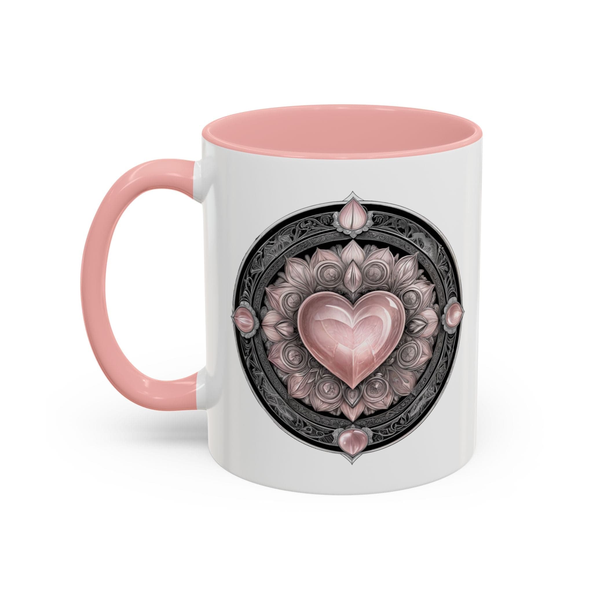 Printify Mug 11oz / Pink Rose Quartz Love Crystal Coffee Mug with Heartwarming Quote and QR Code Beautiful Gemstone Gift for Valentines Day or Mothers Day