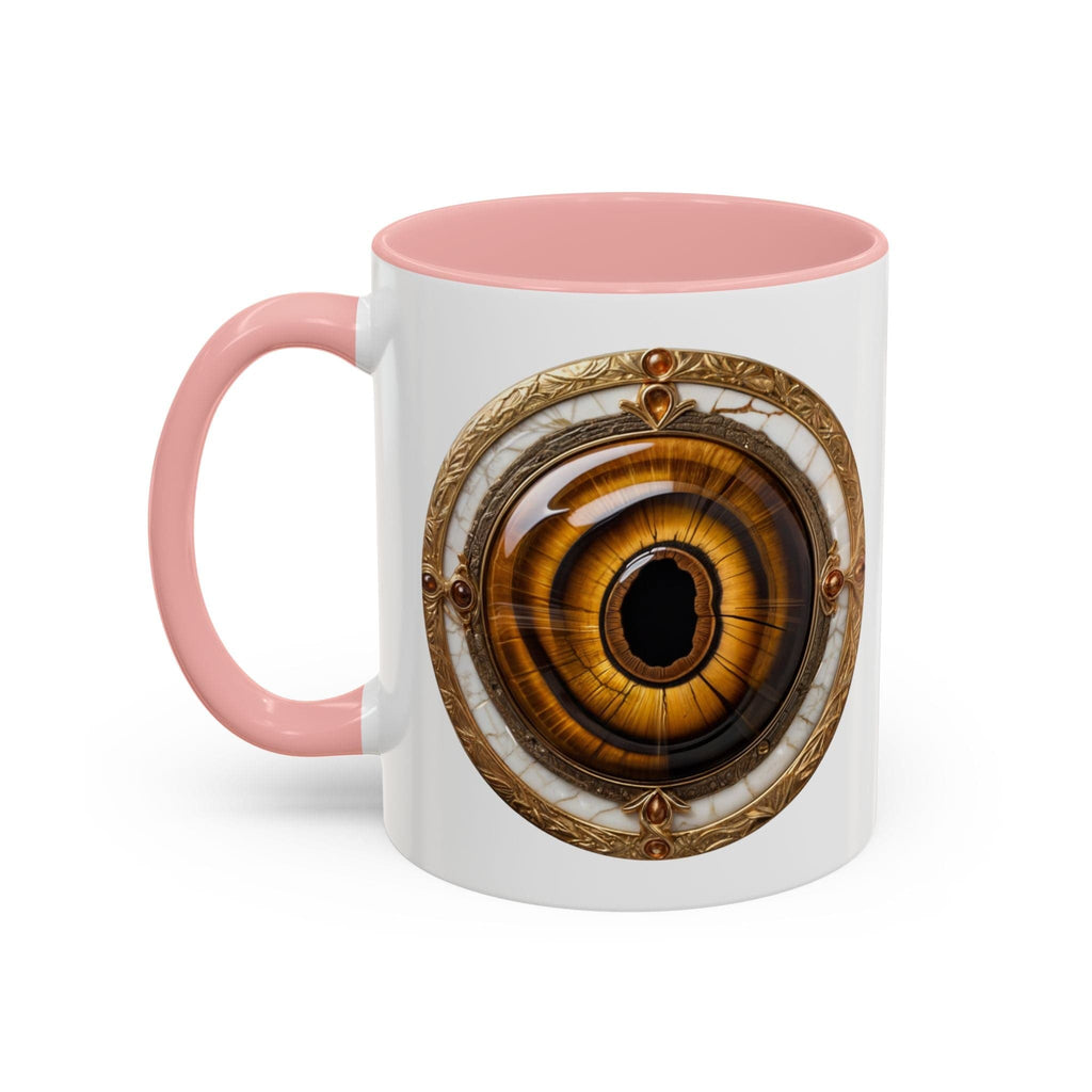 Printify Mug 11oz / Pink Tigers Eye Crystal Coffee Mug with Empowering Quote and QR Code Great Gemstone Gift for Adventurers and Goal Setter Lovers