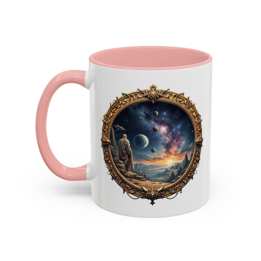 Printify Mug 11oz / Pink UFO Coffee Mug with Earth Pizza Quote for Space Enthusiasts - Who Love Unique Gift Funny Intergalactic Space Humor QR Code Quote Video