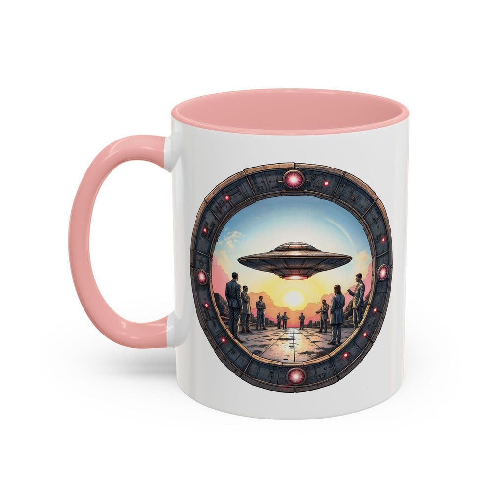 Printify Mug 11oz / Pink UFO Coffee Mug with Funny Conspiracy Theory Quotes - for Enthusiasts Who Enjoy Mysterious Area 51 Humor Unique Gift Idea QR Code Quote Video