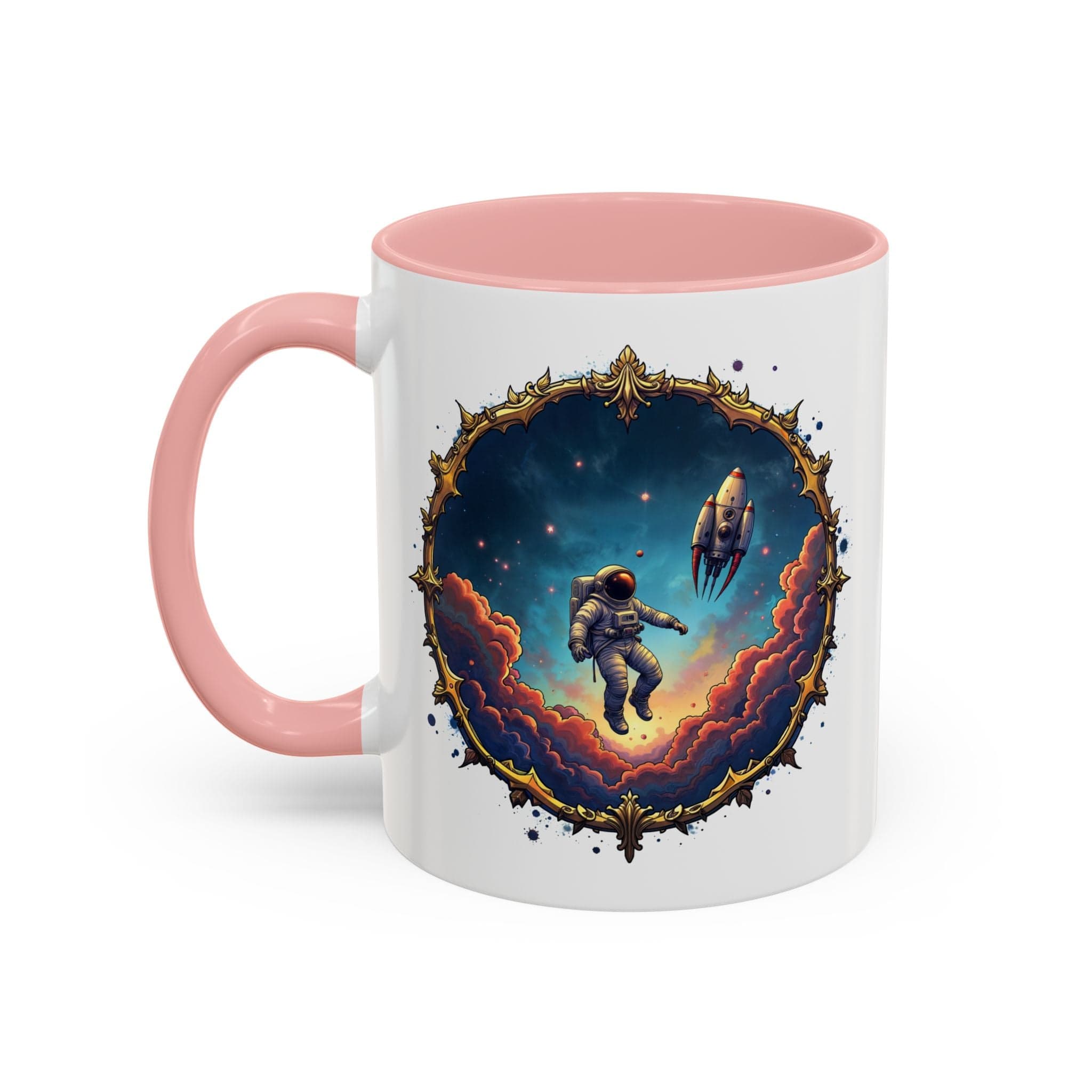 Printify Mug 11oz / Pink UFO Coffee Mug with Happy Hour Quotes for Intergalactic Travelers - Who Love Quirky Gift Funny Space-Themed Puns for All QR Code Quote Video