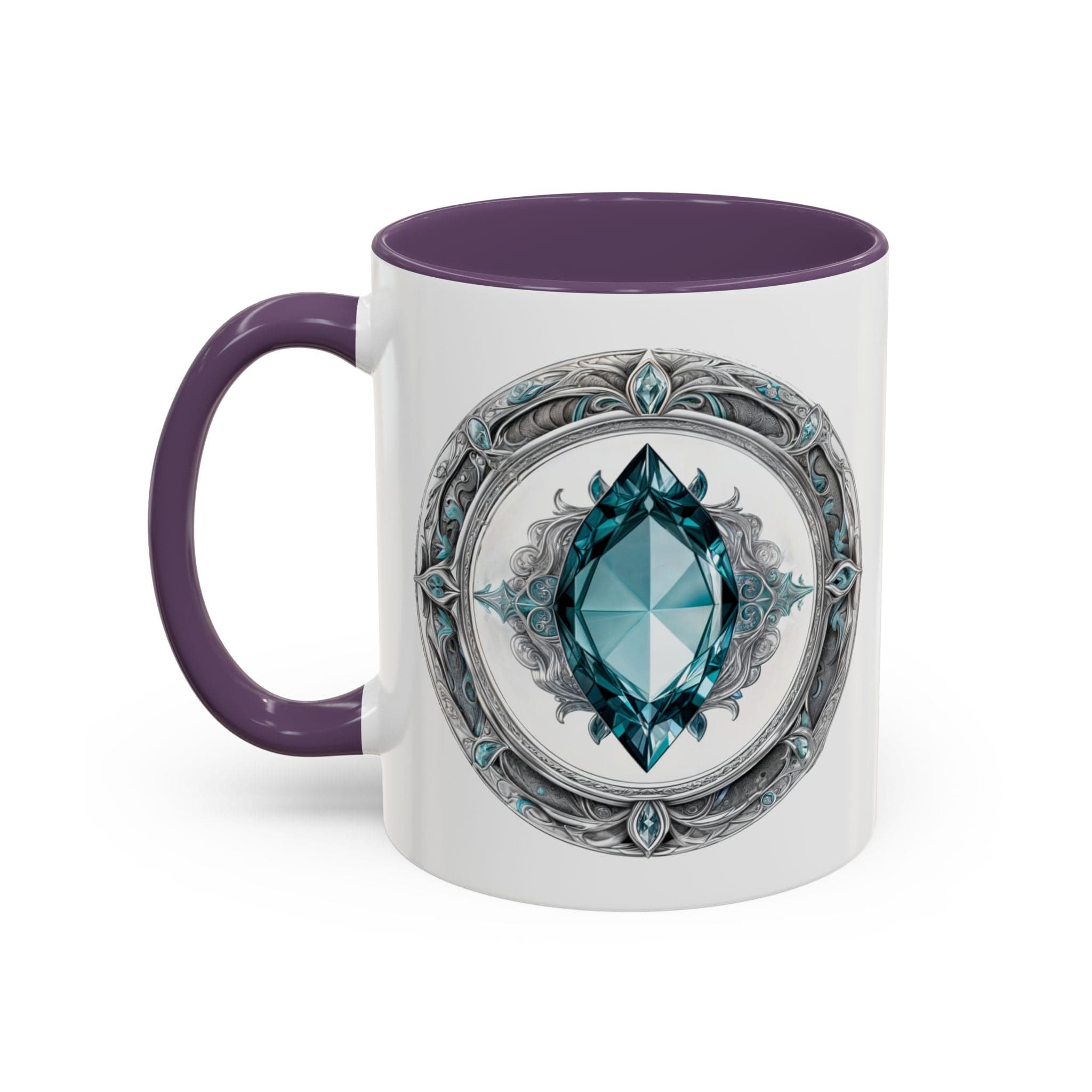 Printify Mug 11oz / Purple Aquamarine Crystal Coffee Mug with Soothing Quote and QR Code Great Gift for Ocean Lovers Gemstone and Meditation Enthusiasts