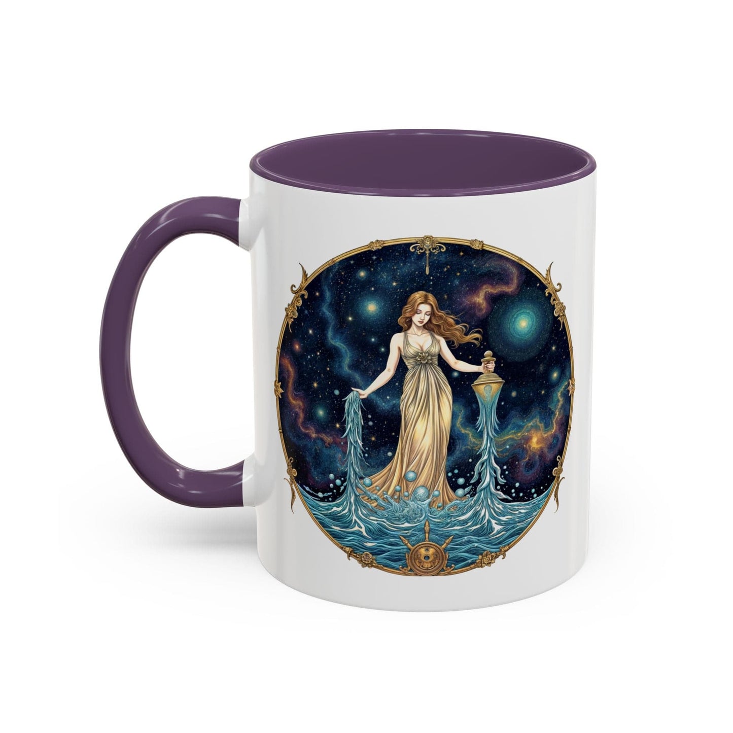 Printify Mug 11oz / Purple Aquarius Zodiac Coffee Mug with Inspirational Quote and Smart QR Code Trendy Astrology Gift Personalized Horoscope Mug for Aquarius Lovers