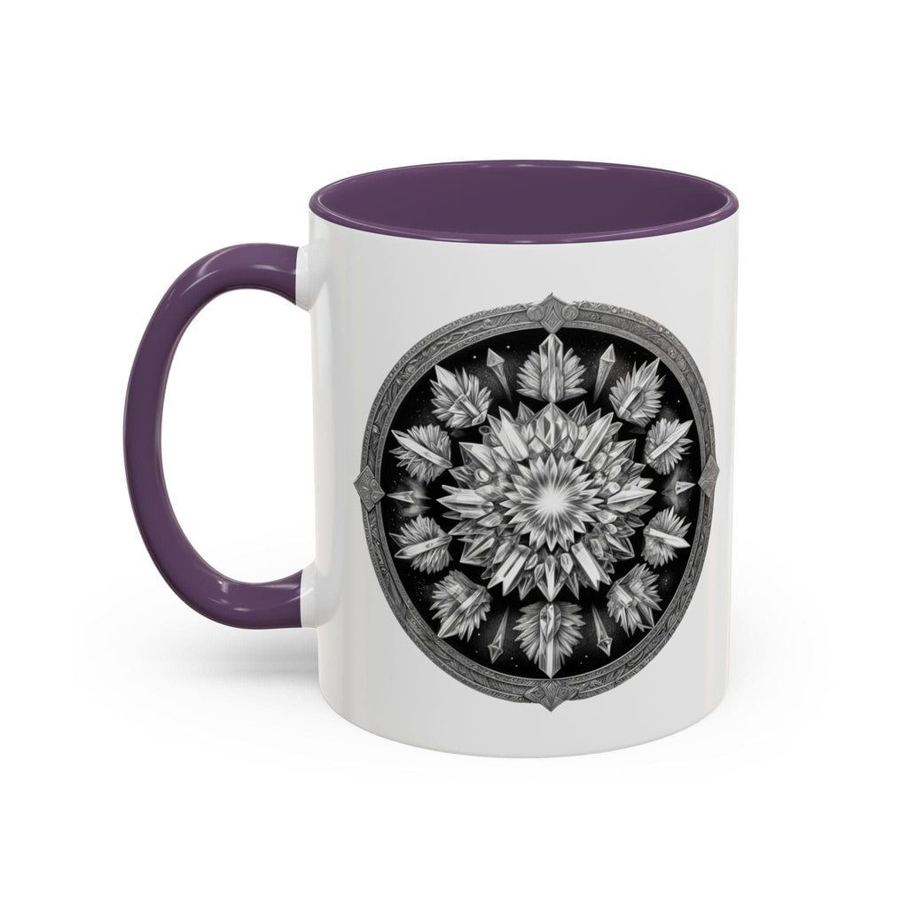 Printify Mug 11oz / Purple Clear Quartz Gemstone Coffee Mug with Empowering Quote and QR Code Perfect for Crystal Manifestation and Meditation Enthusiasts