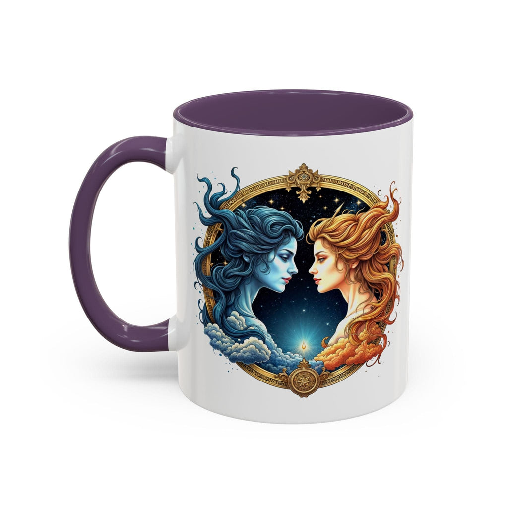 Printify Mug 11oz / Purple Gemini Zodiac Coffee Mug with Inspirational Quote and Smart QR Code Fun Astrology Gift Unique Horoscope Mug for Gemini Lovers