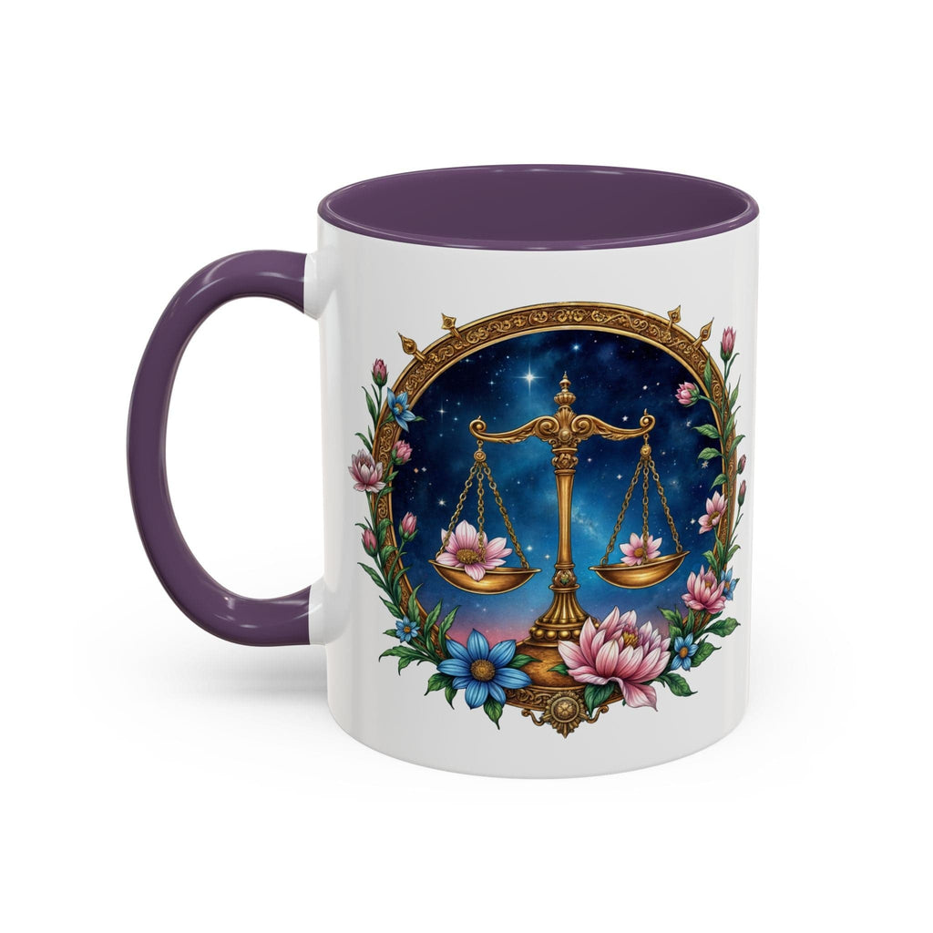 Printify Mug 11oz / Purple Libra Zodiac Coffee Mug with Inspirational Quote and Smart QR Code Balanced Astrology Gift Custom Horoscope Lovers Mug for Libra Fans