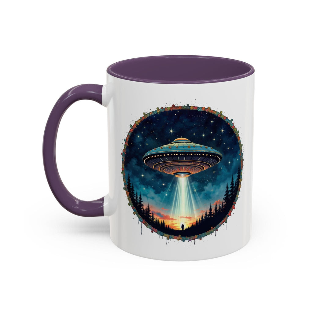 Printify Mug 11oz / Purple Mug - Aliens Are Here - UFO & Cosmic QR Code Quote Video