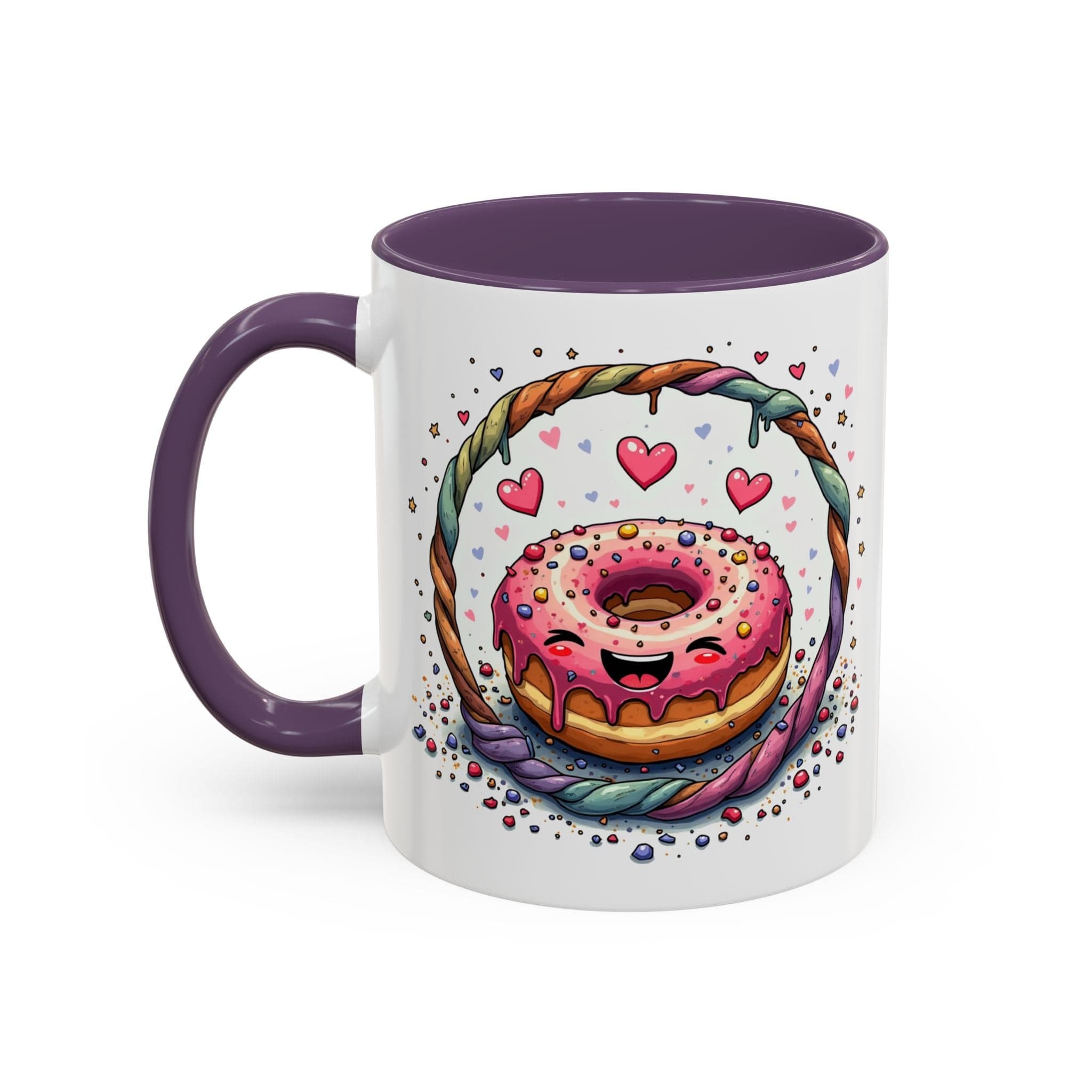 Printify Mug 11oz / Purple Mug - Donut Worry - Love & Fun Mug with QR Code Quote Video