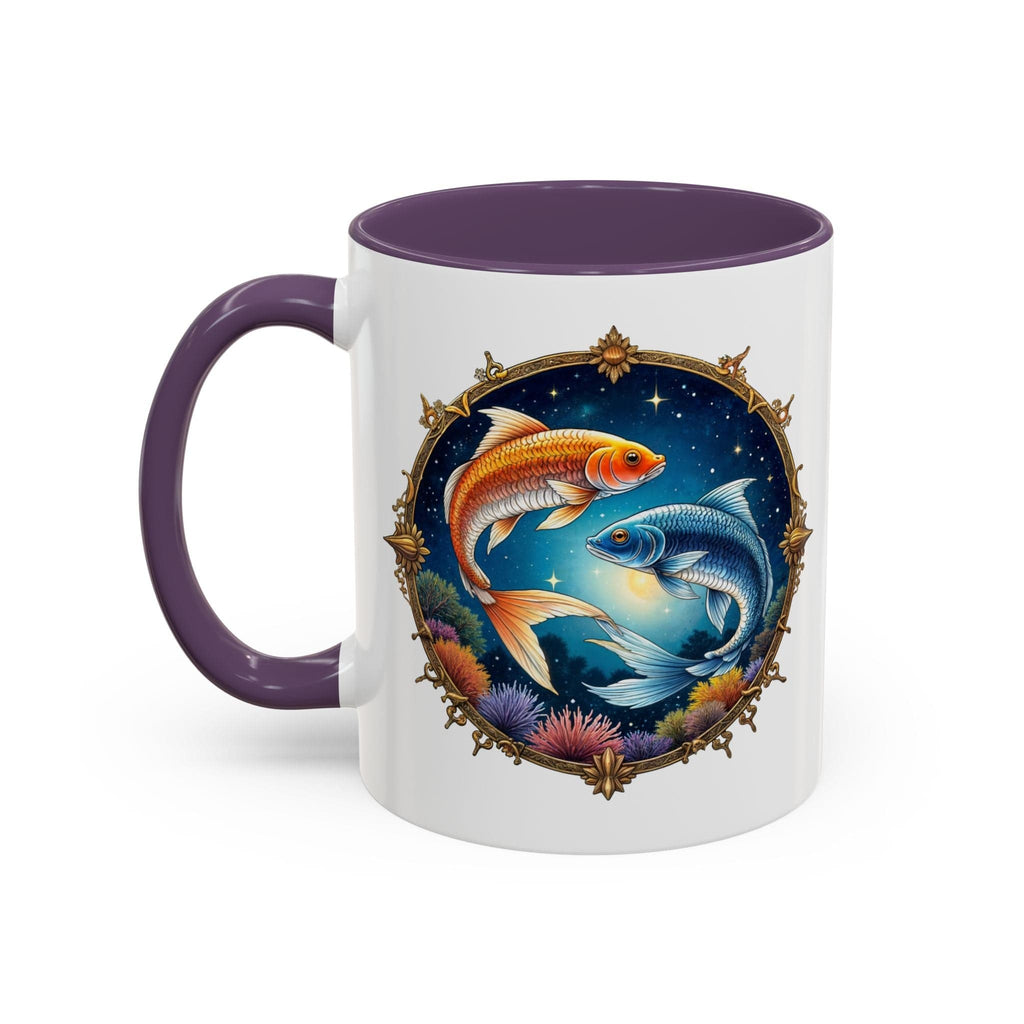 Printify Mug 11oz / Purple Pisces Zodiac Coffee Mug with Inspirational Quote and Smart QR Code Dreamy Astrology Gift Custom Horoscope Mug for Pisces Fans