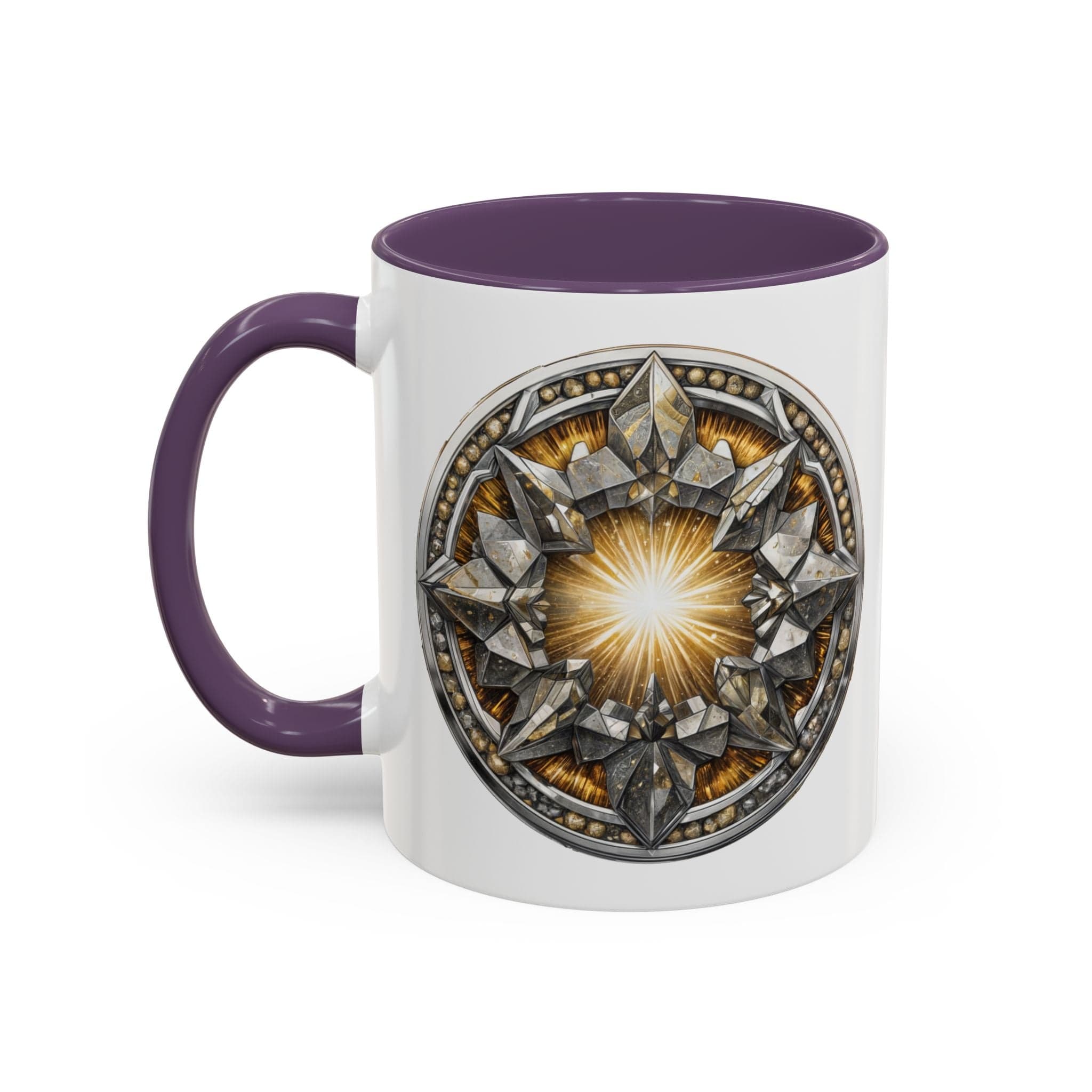 Printify Mug 11oz / Purple Pyrite Gemstone Coffee Mug with Uplifting Quote and QR Code Perfect for Achievers and Positive Vibes Enthusiasts Crystal Lovers