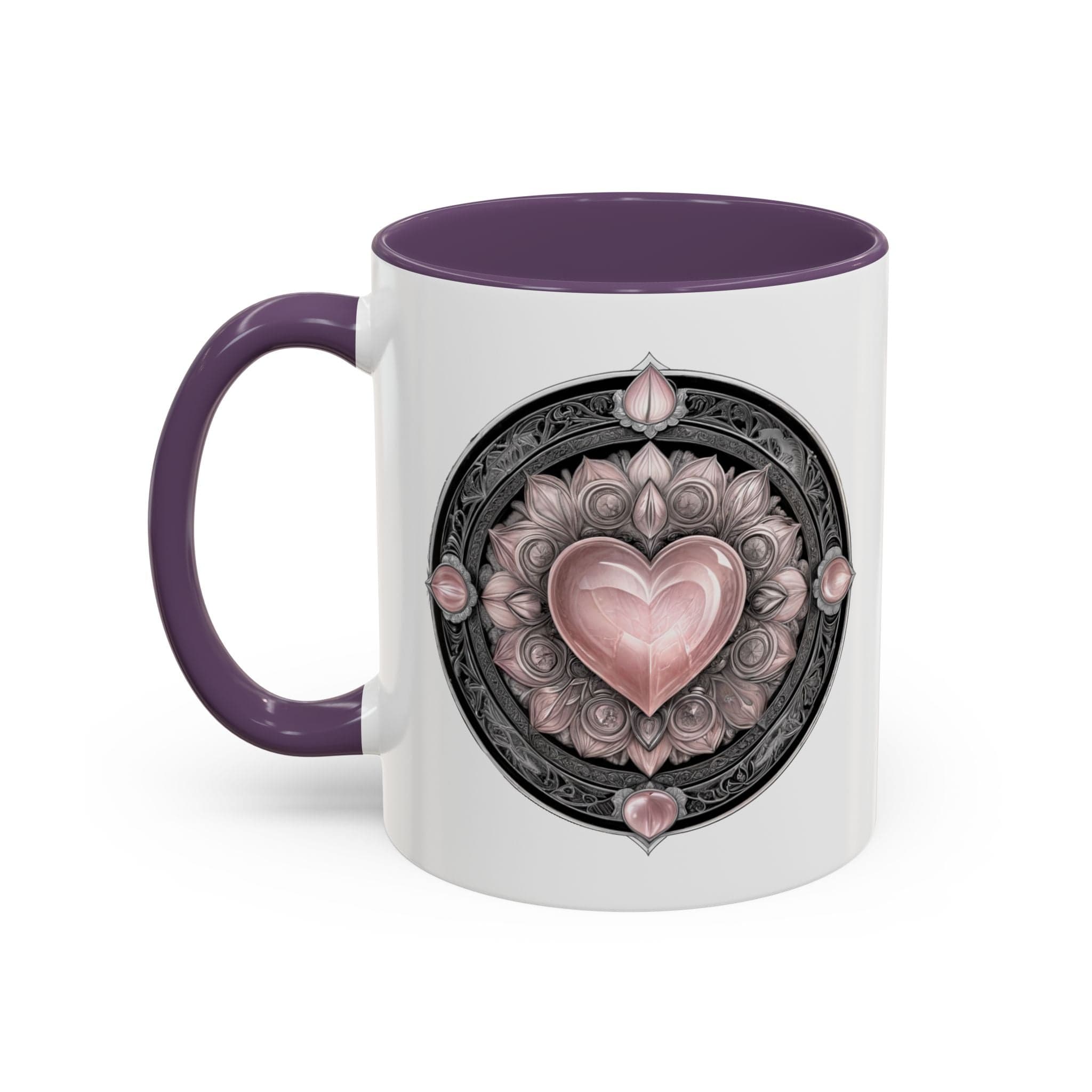 Printify Mug 11oz / Purple Rose Quartz Love Crystal Coffee Mug with Heartwarming Quote and QR Code Beautiful Gemstone Gift for Valentines Day or Mothers Day