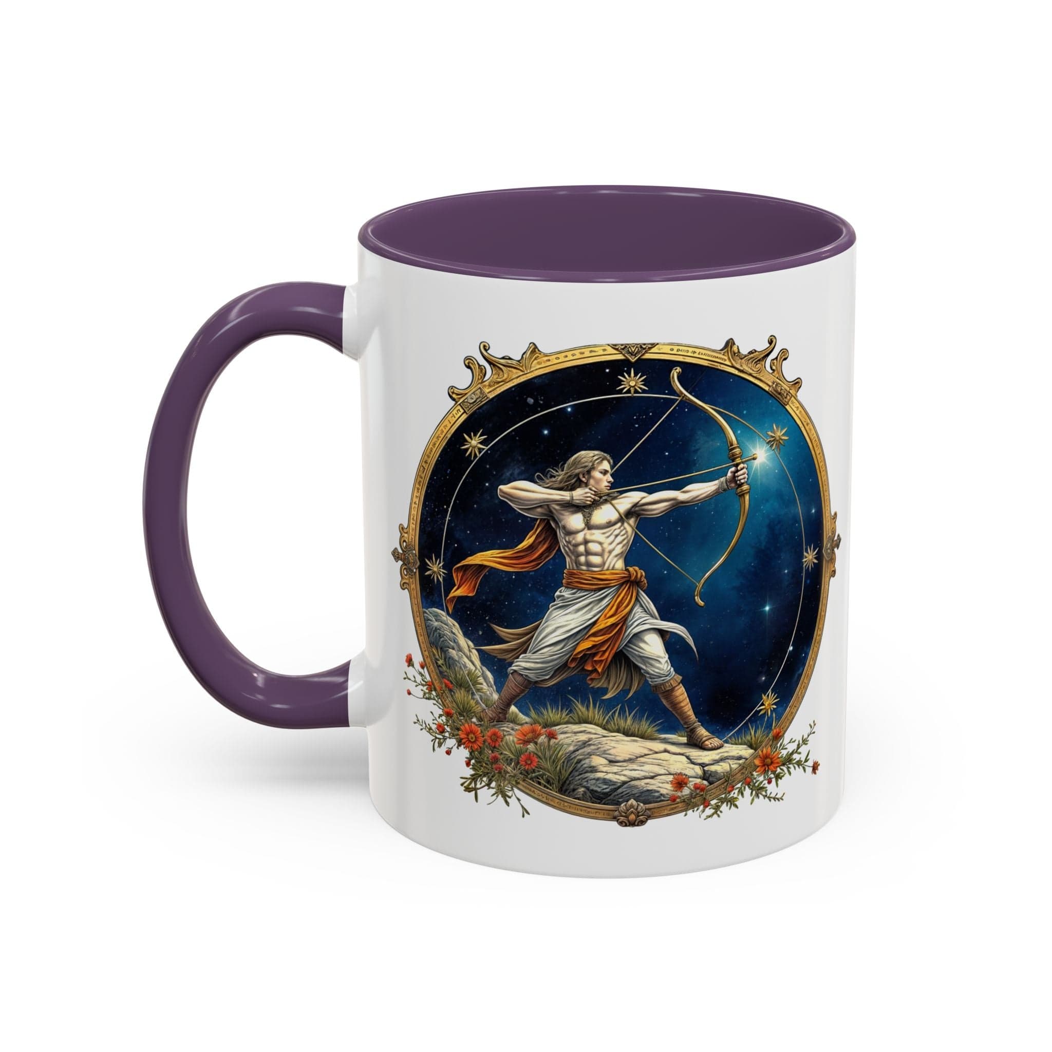 Printify Mug 11oz / Purple Sagittarius Zodiac Coffee Mug with Inspirational Quote and Smart QR Code Adventurous Astrology Gift Horoscope Mug for Sagittarius Fans