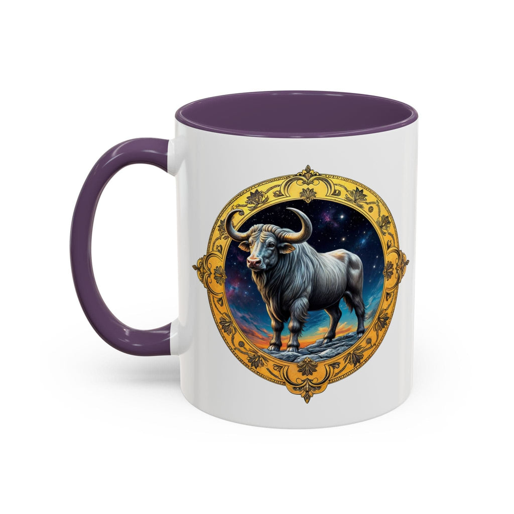 Printify Mug 11oz / Purple Taurus Zodiac Coffee Mug with Inspirational Quote and Smart QR Code Charming Astrology Gift Custom Horoscope Mug for Taurus Fans
