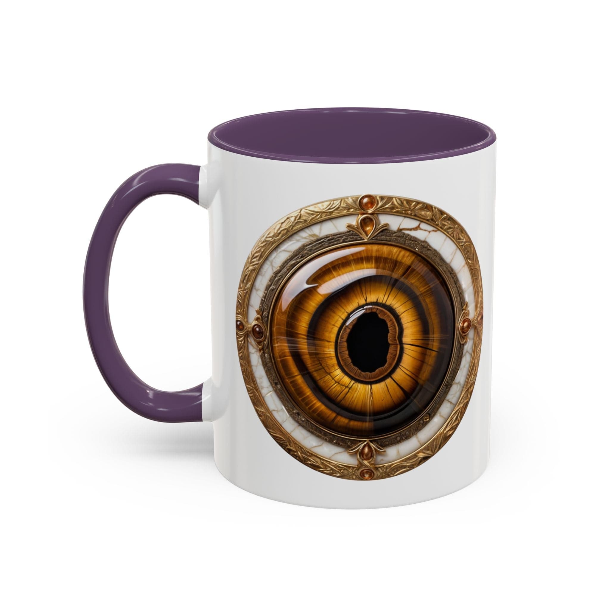 Printify Mug 11oz / Purple Tigers Eye Crystal Coffee Mug with Empowering Quote and QR Code Great Gemstone Gift for Adventurers and Goal Setter Lovers