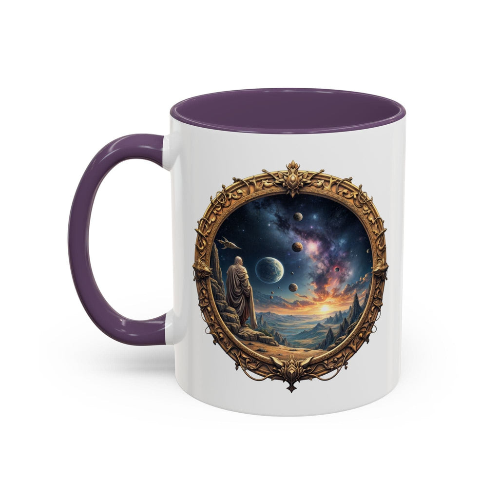 Printify Mug 11oz / Purple UFO Coffee Mug with Earth Pizza Quote for Space Enthusiasts - Who Love Unique Gift Funny Intergalactic Space Humor QR Code Quote Video