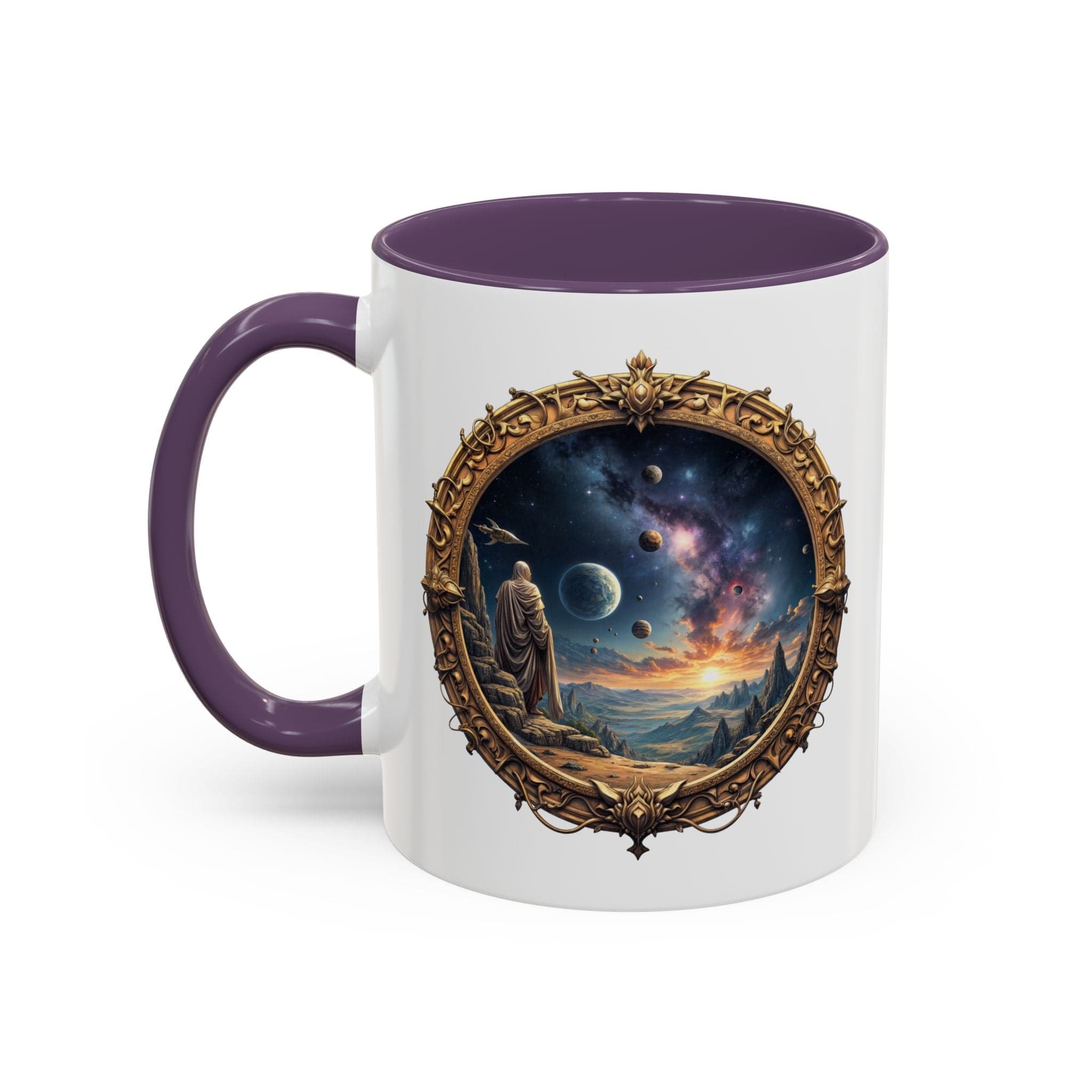 Printify Mug 11oz / Purple UFO Coffee Mug with Earth Pizza Quote for Space Enthusiasts - Who Love Unique Gift Funny Intergalactic Space Humor QR Code Quote Video