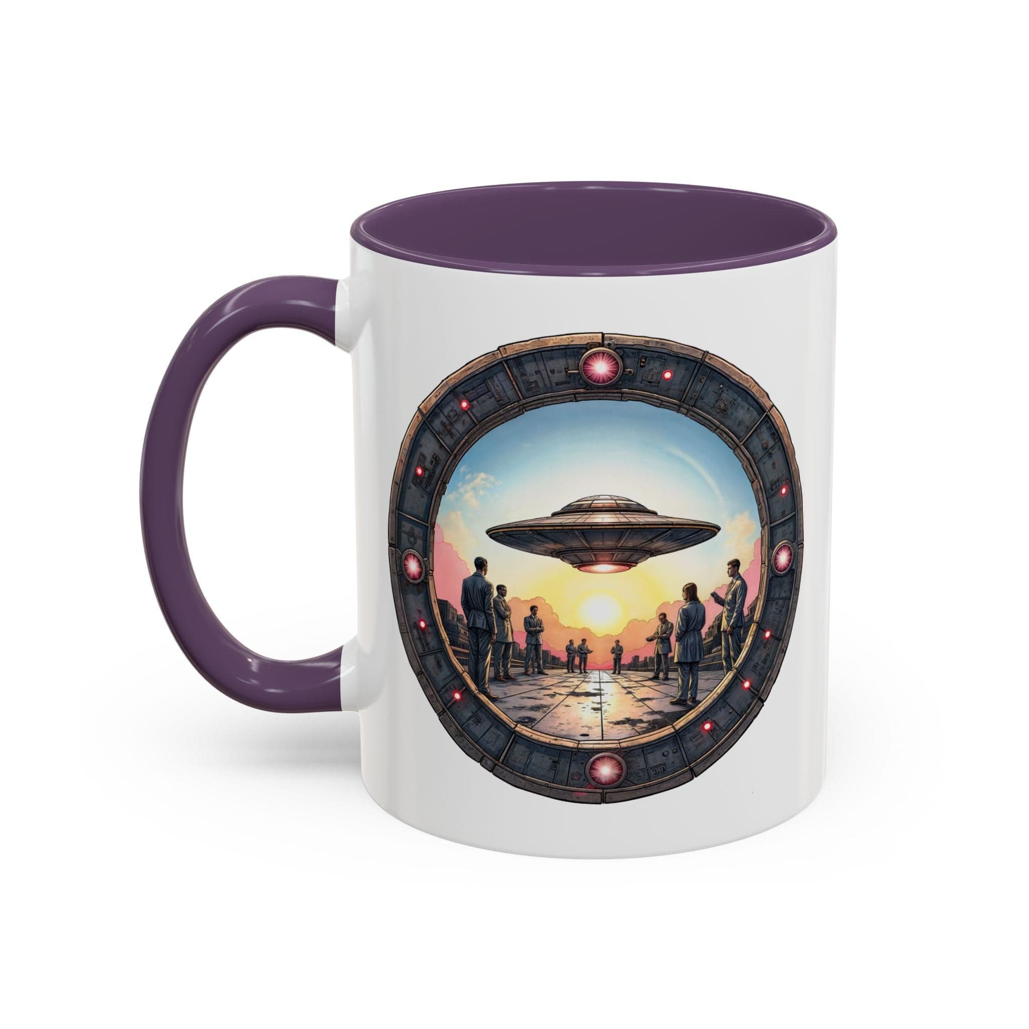 Printify Mug 11oz / Purple UFO Coffee Mug with Funny Conspiracy Theory Quotes - for Enthusiasts Who Enjoy Mysterious Area 51 Humor Unique Gift Idea QR Code Quote Video
